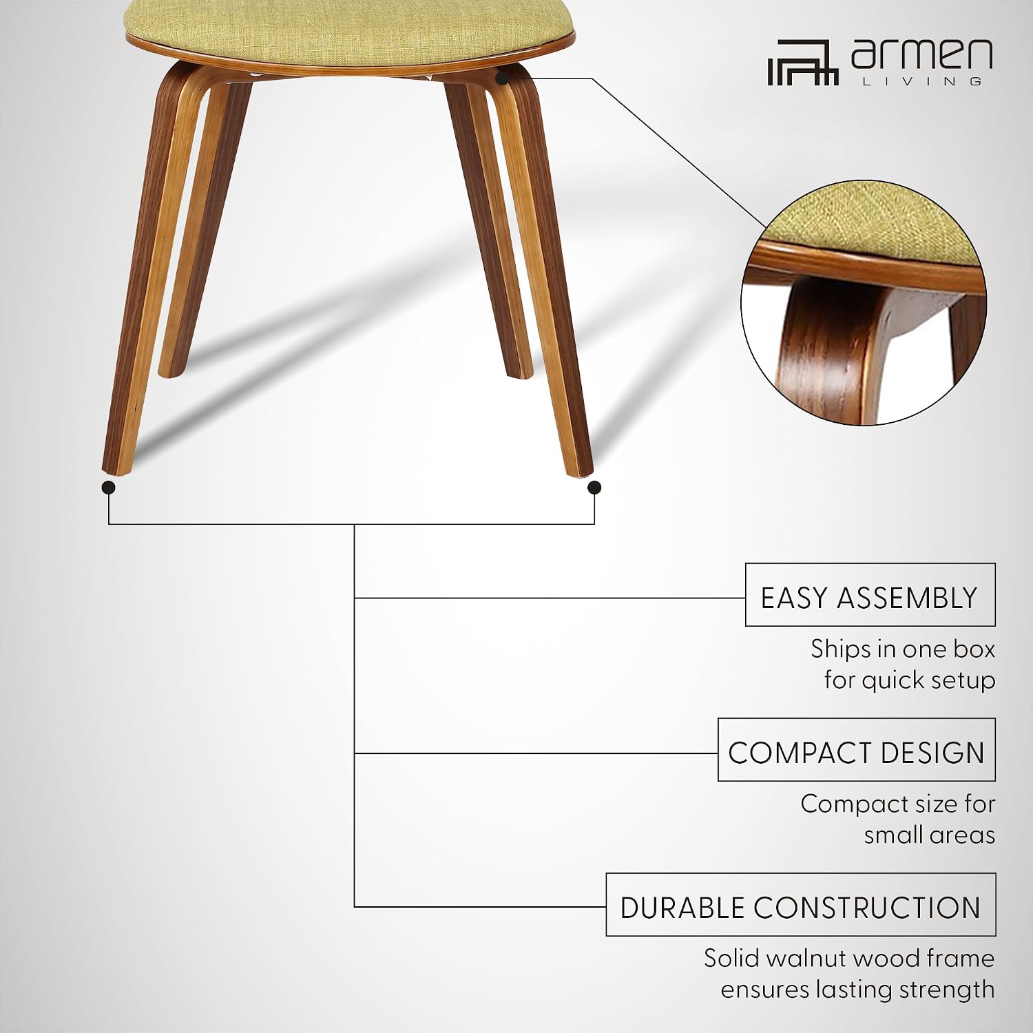 Armen Living Jaguar Dining Chair in Charcoal Fabric and Walnut Wood Finish,Charcoal/Walnut Finish 20D x 18W x 29H in