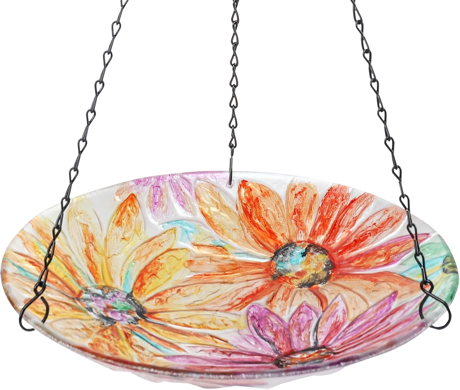 VCUTEKA Hanging Bird Baths Outdoor Glass Birdbath Feeder for Garden Decor