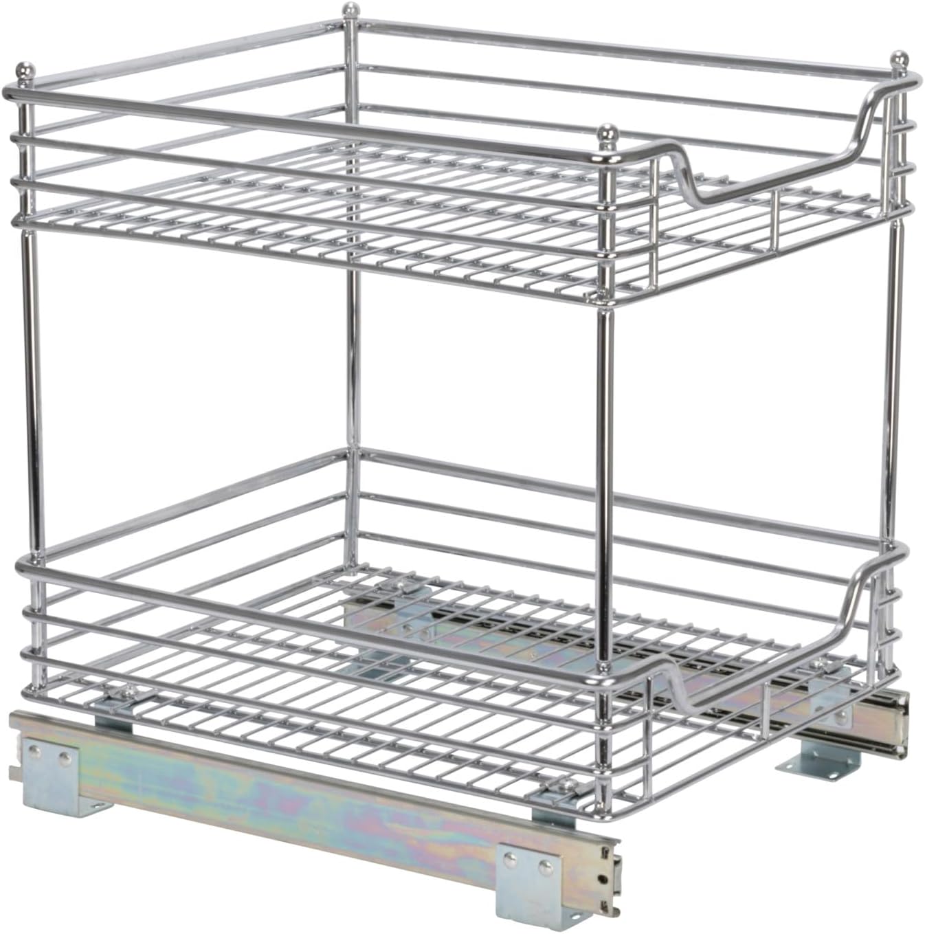 Household Essentials Glidez 2‑Tier Multipurpose Chrome‑Plated Steel Pull‑Out/Slide‑Out Under Cabinet Organizer, Chrome Finish