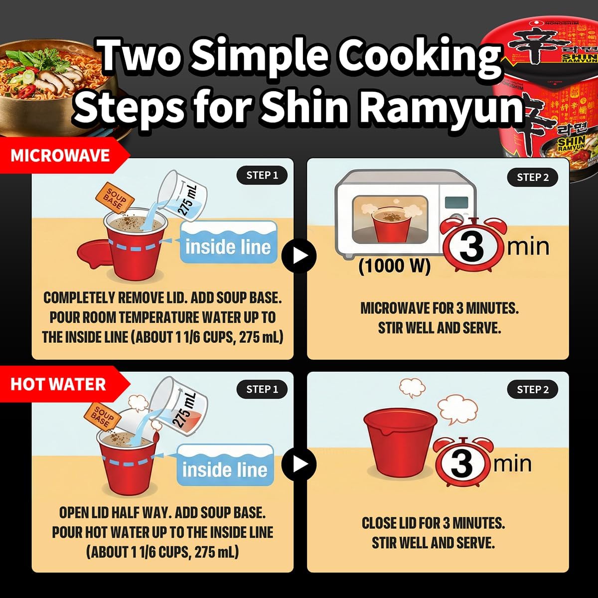 Nongshim Shin Ramyun Cup of Noodles, Spicy Signature Korean Instant Ramyun, Rich Beef Flavored Broth, Quick and Easy, Microwaveable Cup
