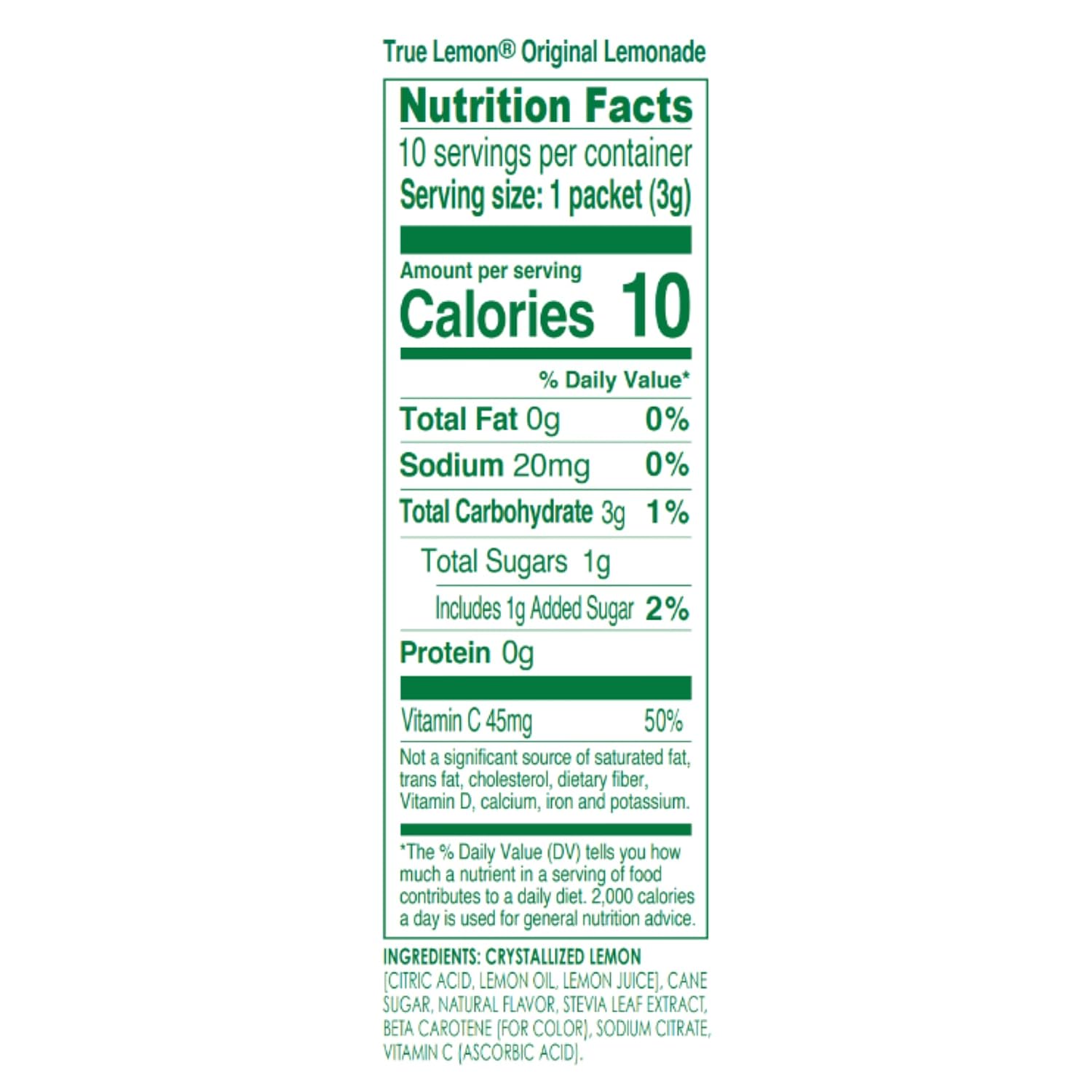 TRUE LEMON Original Lemonade Drink Mix (30 Packets) | Made from Real Lemon | No Preservatives, No Artificial Sweeteners