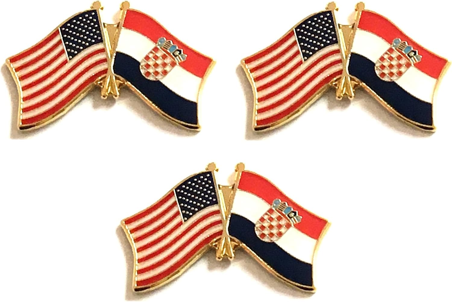 3 National Country Flag Crossed Enamel Flag Pins Pack of 3 Friendship Double Flags