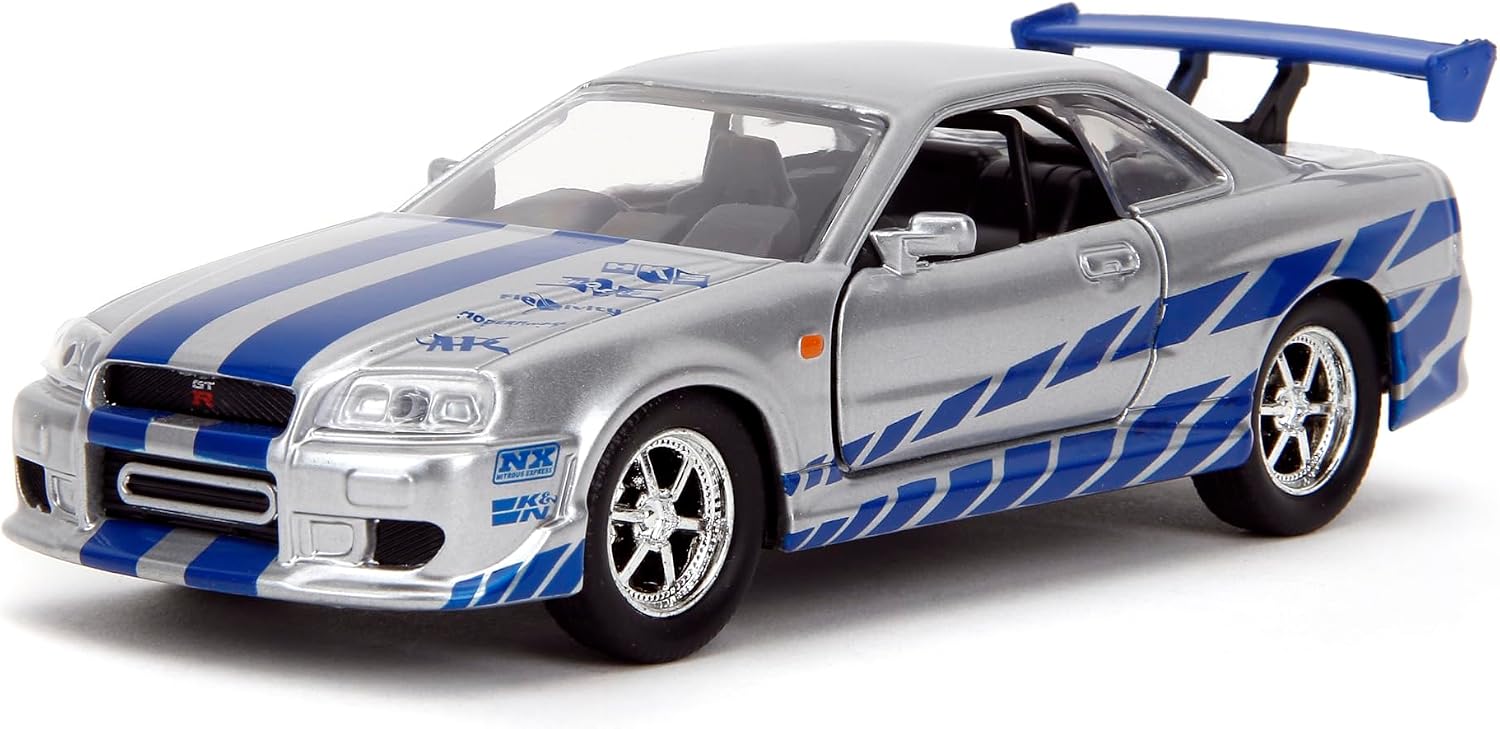 Jada Toys Fast & Furious 1:32 Brian's Nissan Skyline GT-R R34 Die-cast Car Silver/Blue, Toys for Kids and Adults