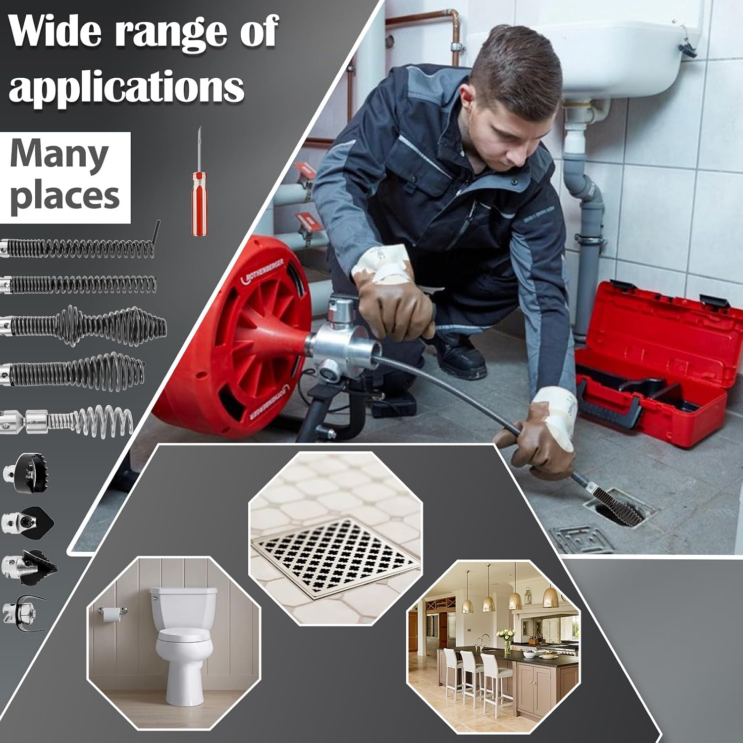 10Pcs Drain Snake Drill Attachment Set for K-400 C-4 C-6, Drain Auger Cutter Kit, High Carbon Steel Drain Cable Cutter and Auger Set for Clog Removal
