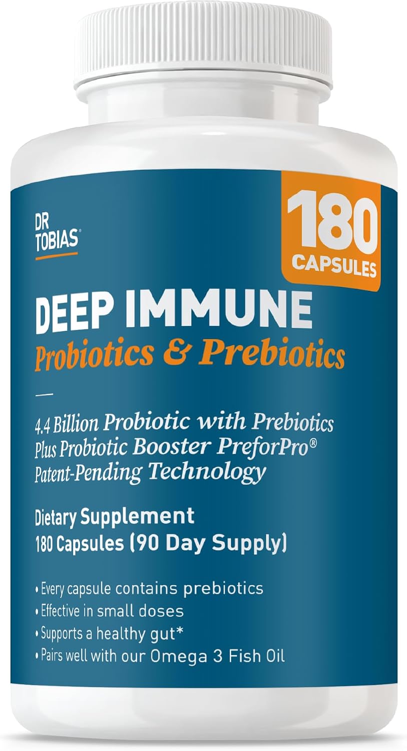 Dr. Tobias Deep Immune Probiotic + Prebiotic 60 Capsules | Gut Health | Dual Action Gut & Immune Support | DE111 Spore Forming Probiotics + PreforPro | Targeted Release | Shelf Stable | 30 Servings