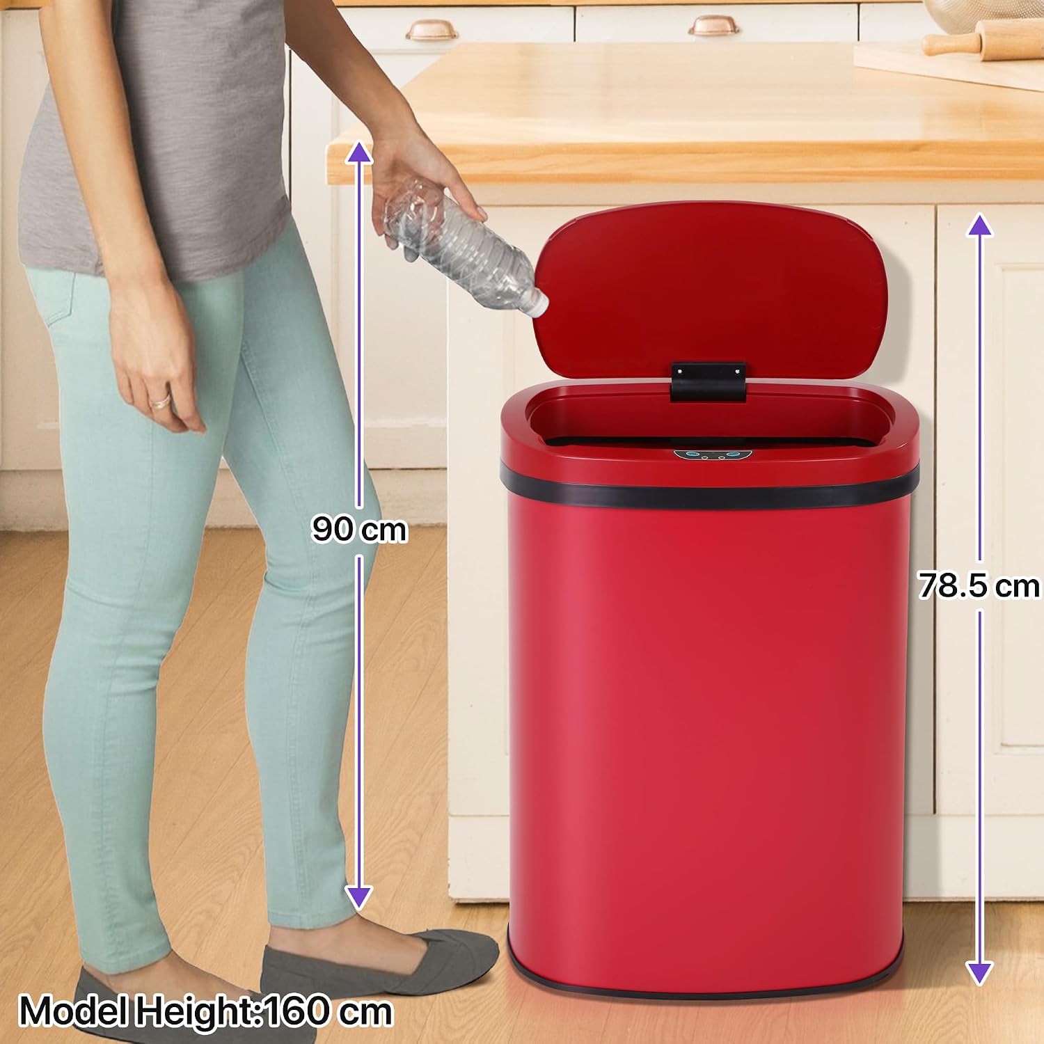 13 Gallon Touch-Free Automatic Stainless-Steel Trash Can Garbage Can Metal Trash Bin with Lid for Kitchen Living Room Office Bathroom, Electronic Motion Sensor Automatic Closure & Opening