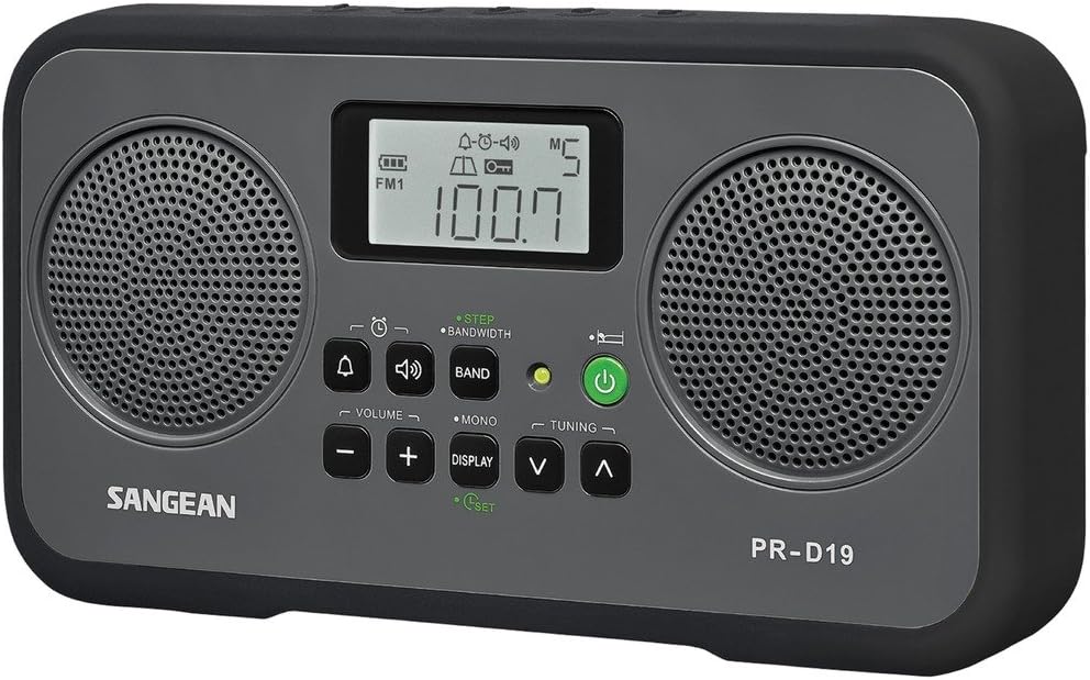 Sangean PR-D19BK FM Stereo/AM Digital Tuning Portable Radio with Protective Bumper (Gray/Black)