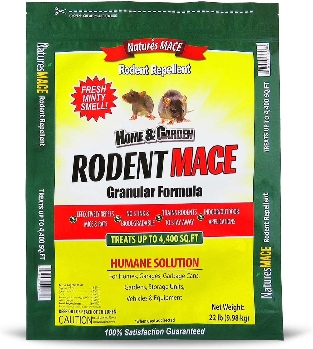 Nature’s MACE Rodent Repellent 22lb, Rodent Repellent Granules for Indoor & Outdoor, Mouse and Rat Prevention, for Garage, Attic, Kitchen, Car, Peppermint Oil Blend, Safe to Use, Covers 4,400 Sq Ft