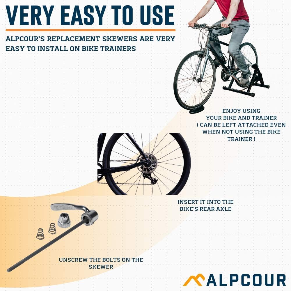 Alpcour Replacement Skewer – Quick Release Rear Wheel Axel Skewer for Road Mountain Bike Trainer – Indoor and Stationary Bicycle Training