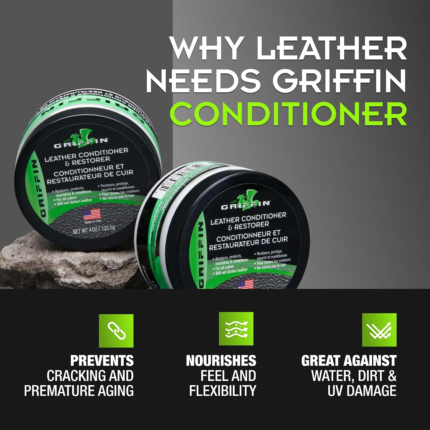 Griffin Leather Conditioner Restorer & Polish, 4 oz | Deep conditioning balm for boots, shoes