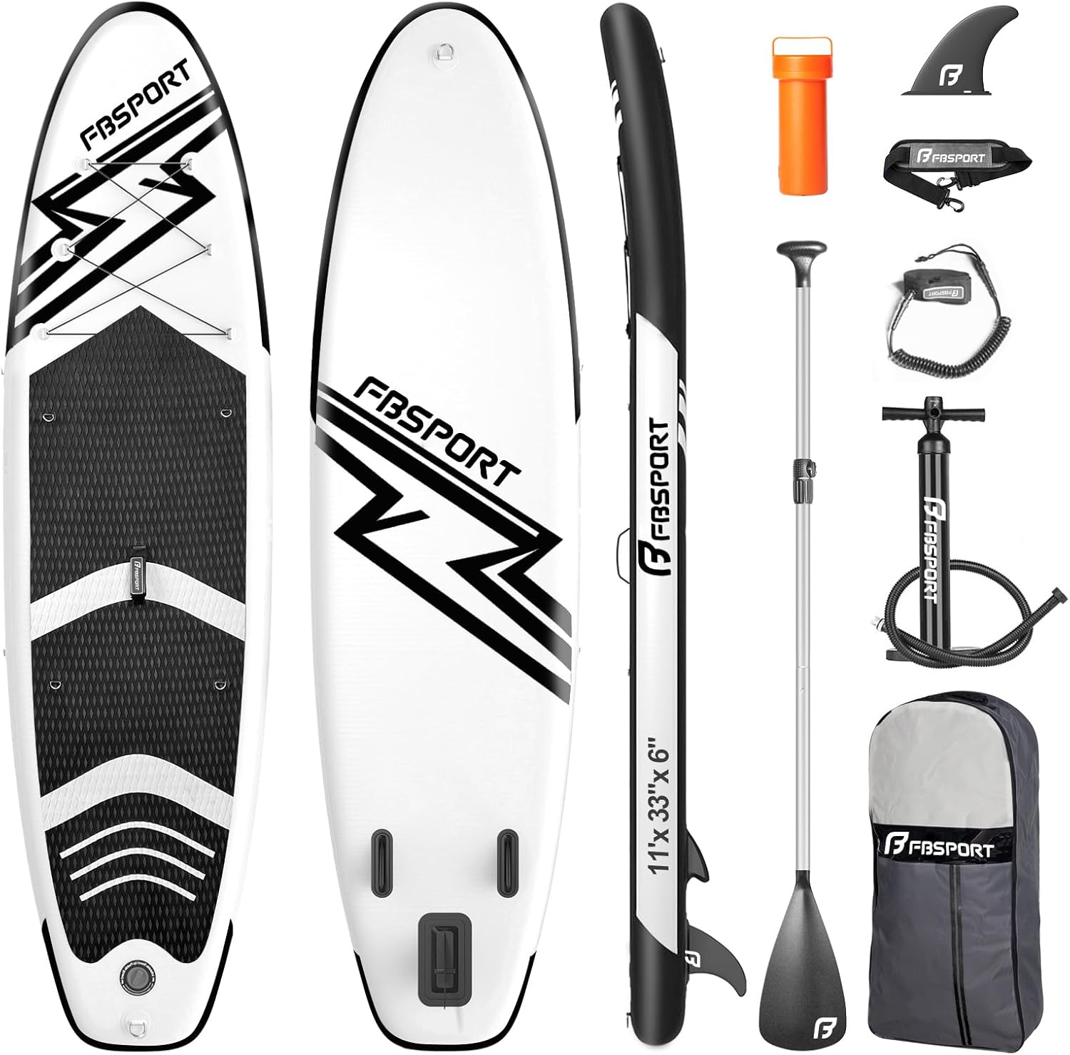FBSPORT 11' Premium Stand Up Paddle Board, Yoga Board with SUP Accessories & Carry Bag | Wide Stance, Surf Control, Non-Slip Deck, Leash