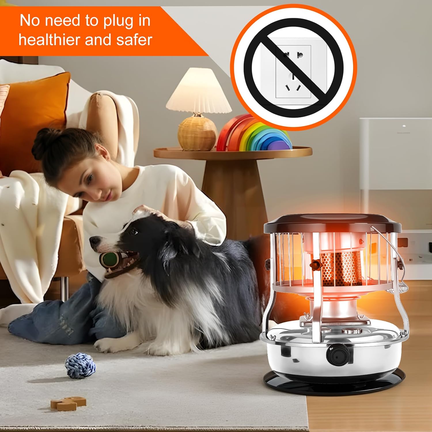 Kerosene Heater for Indoor & Outdoor, 9000 BTU Non-Electric Kerosene Stove, Portable Cordless Space Heater for Home, Garage, Basement, Camping, Cooking Heating (Green)