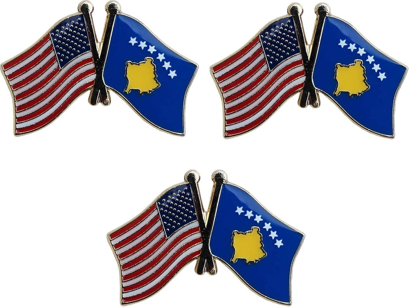 3 National Country Flag Crossed Enamel Flag Pins Pack of 3 Friendship Double Flags