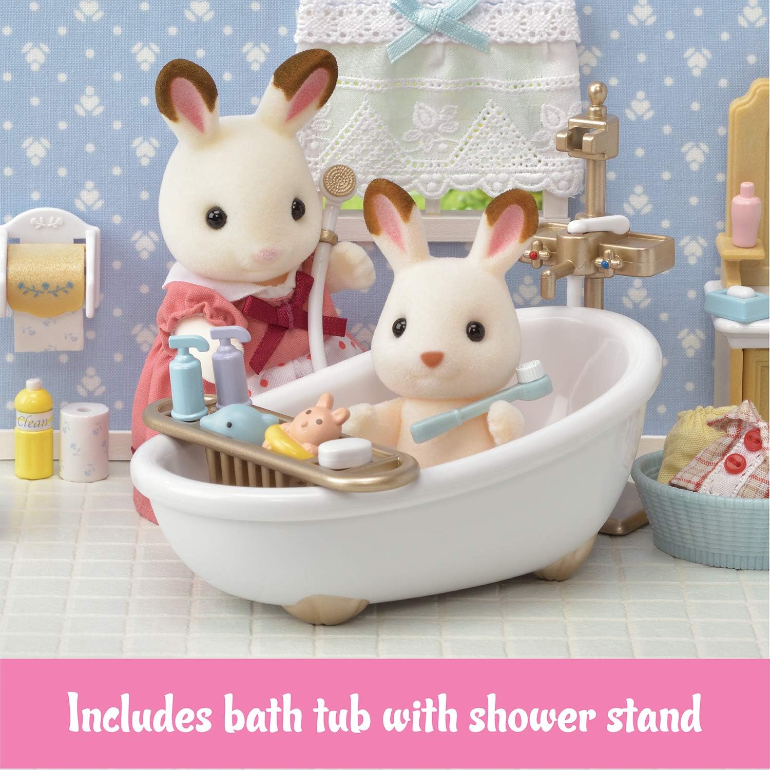 Calico Critters - Country Bathroom Set - Dollhouse Furniture Sets | Rustic tub-and-basin charm for the family washroom - detailed pieces for morning