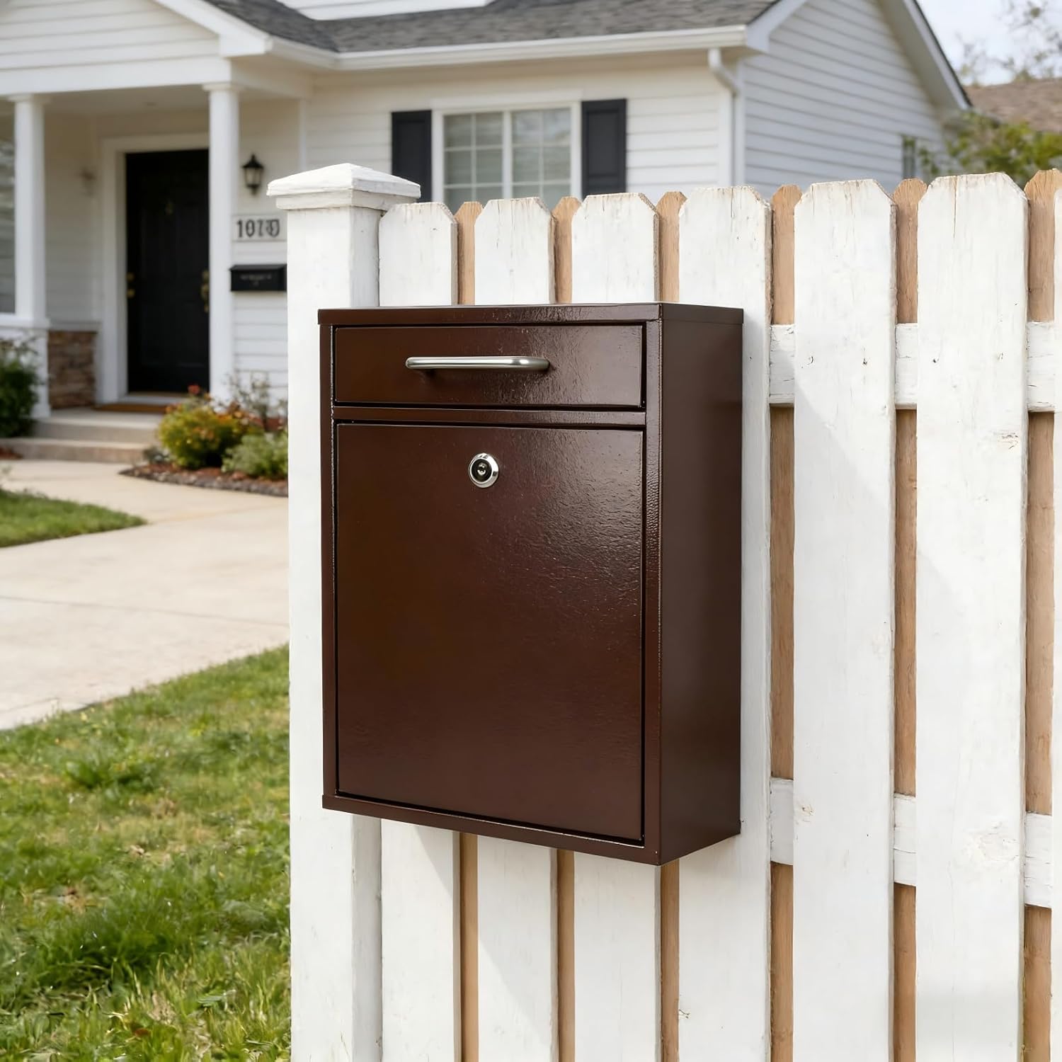 KYODOLED Steel Key Lock Mail Boxes Outdoor, Locking Wall Mount Mailbox, Security Lock Drop Box, Collection Boxes for Home, Office or Commercial,16.2H x 11.2L x 4.6W Inches, Black X Large