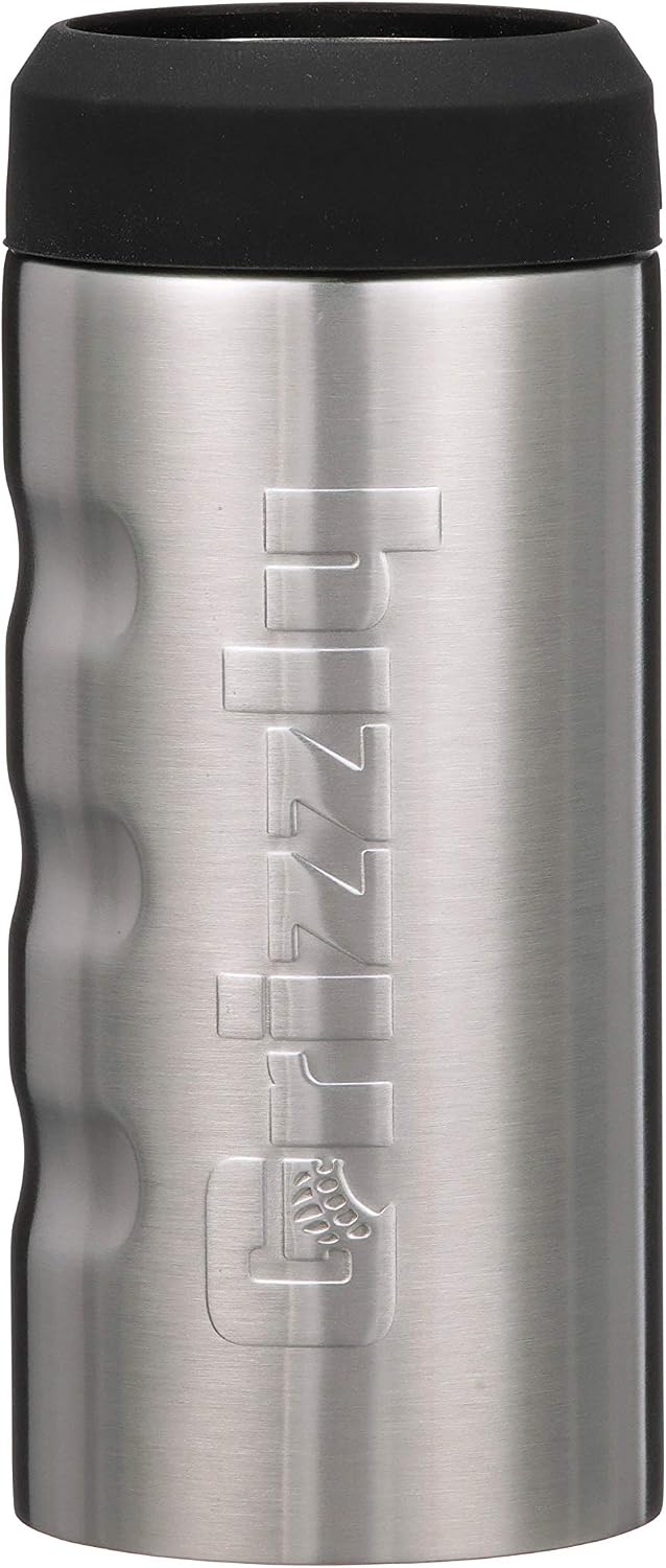 Grizzly Grip Slim Can, 12 oz Stainless Steel Can Cooler, Brushed Stainless