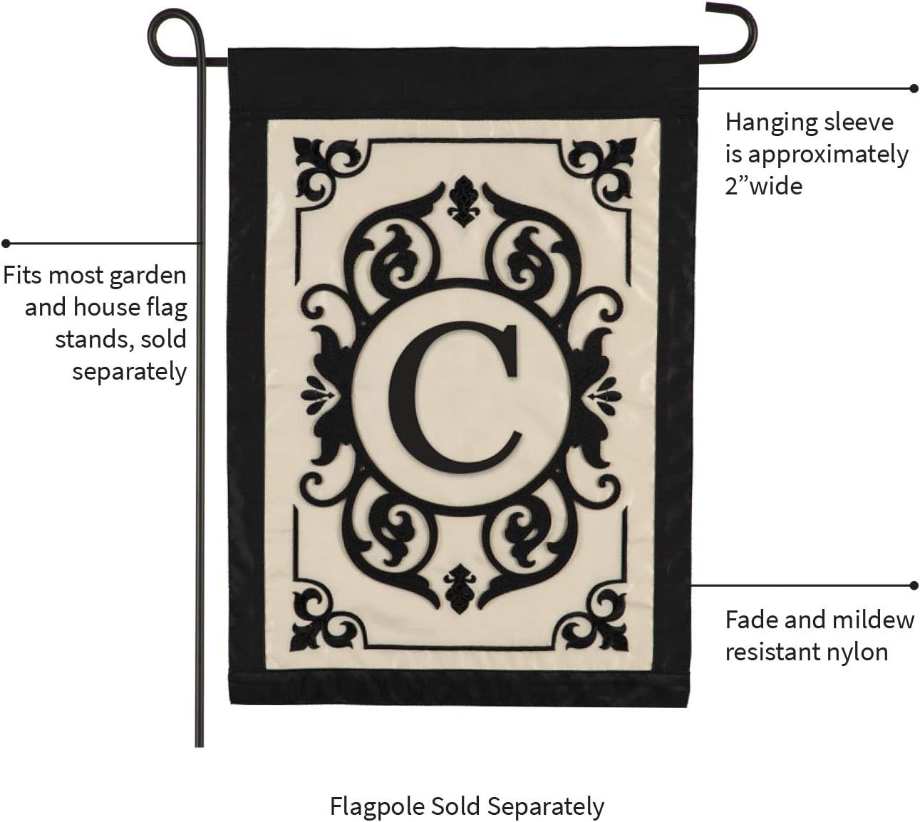 Cambridge Monogram Garden Applique Flag, Letter C - 13 x 1 x 18 Inches
