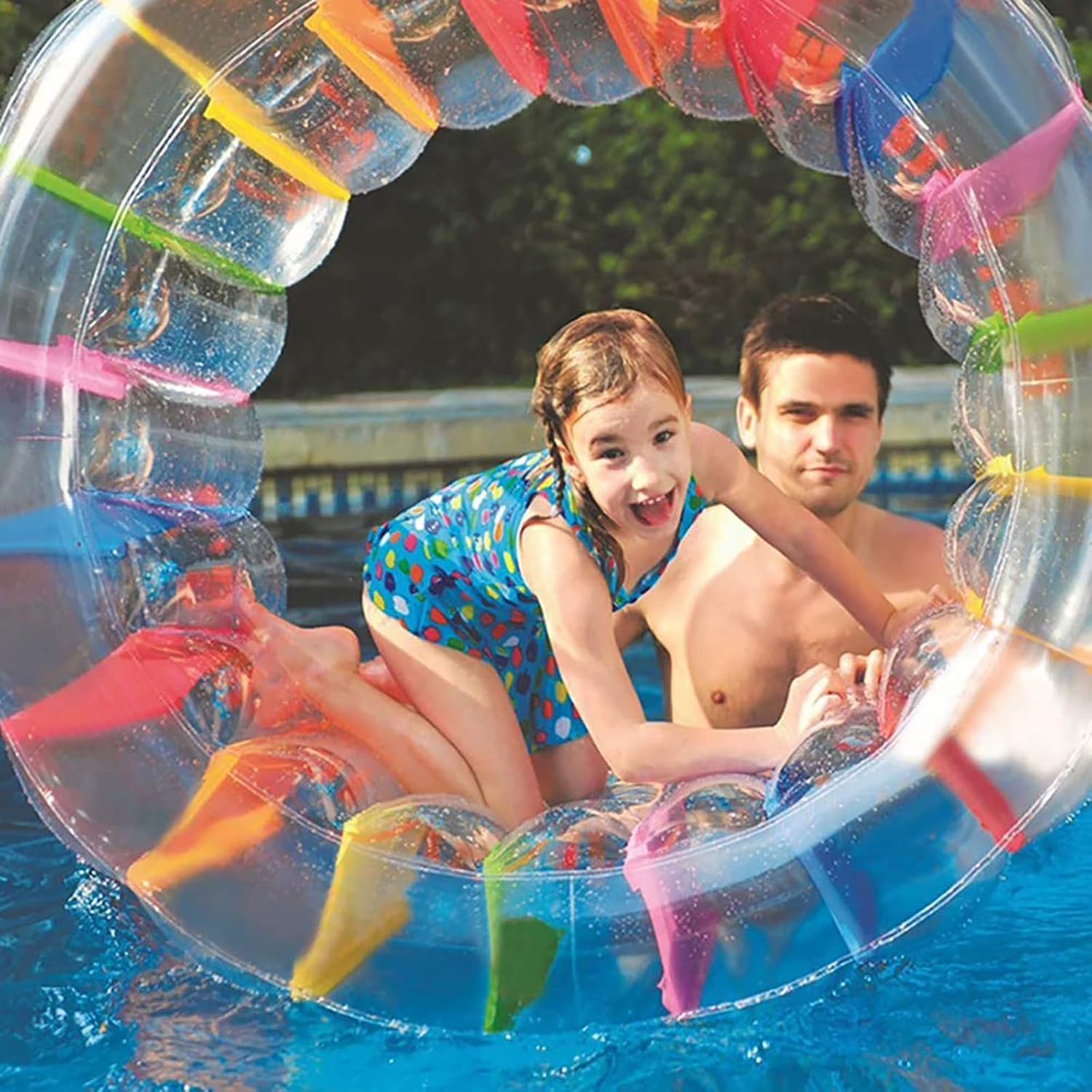 MorTime Inflatable Roller Float, 40'' Colorful Water Wheel, Swimming Pool Roller Toy for Kids and Adults Outdoors