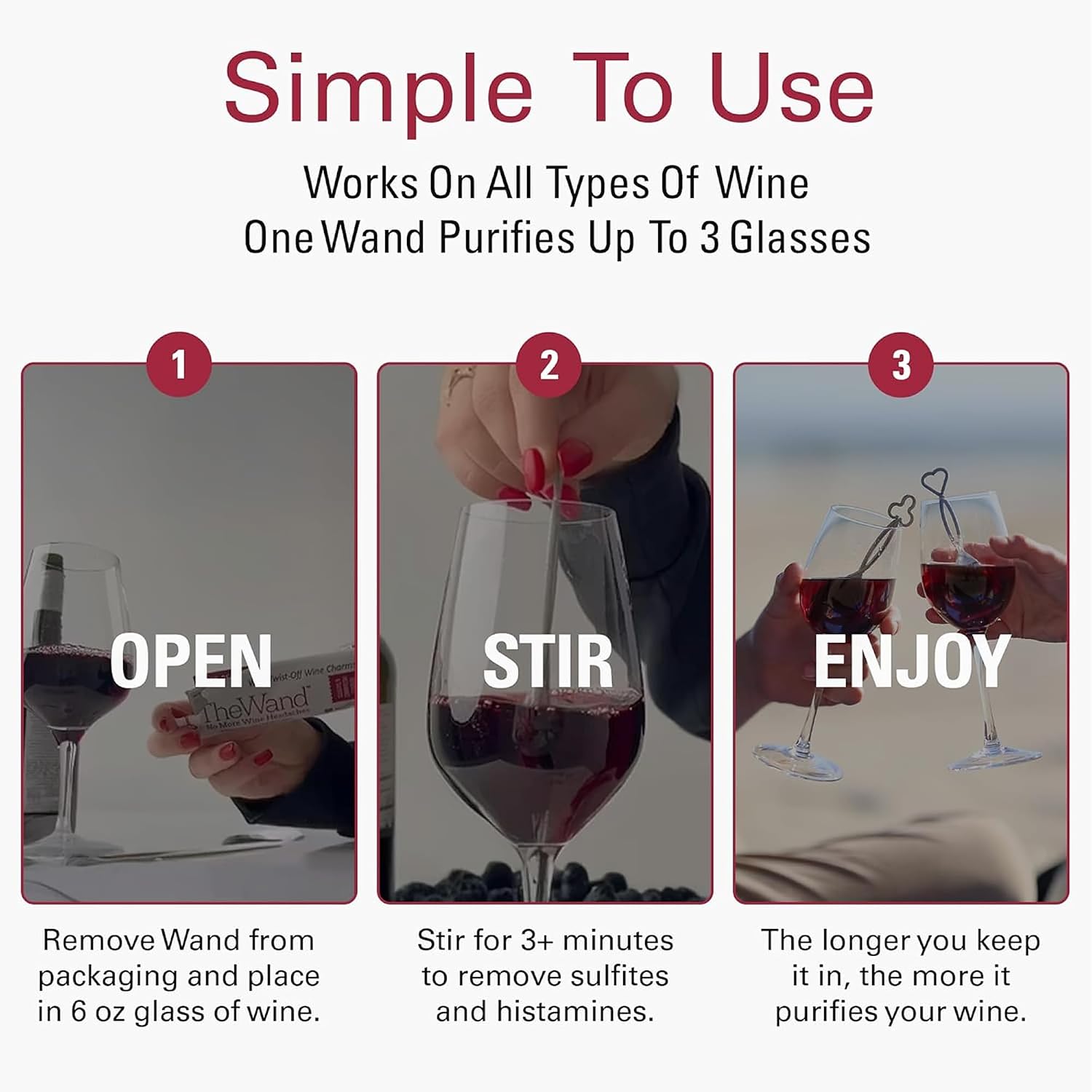 PureWine The Wand Wine Purifier, Removes Histamines & Sulfites - 8 Wands | Wine Wand Filters Before You Drink; Remove Sulfites & Histamines; Helps Wine Allergies & Headaches. Purifies 3 glasses/wand