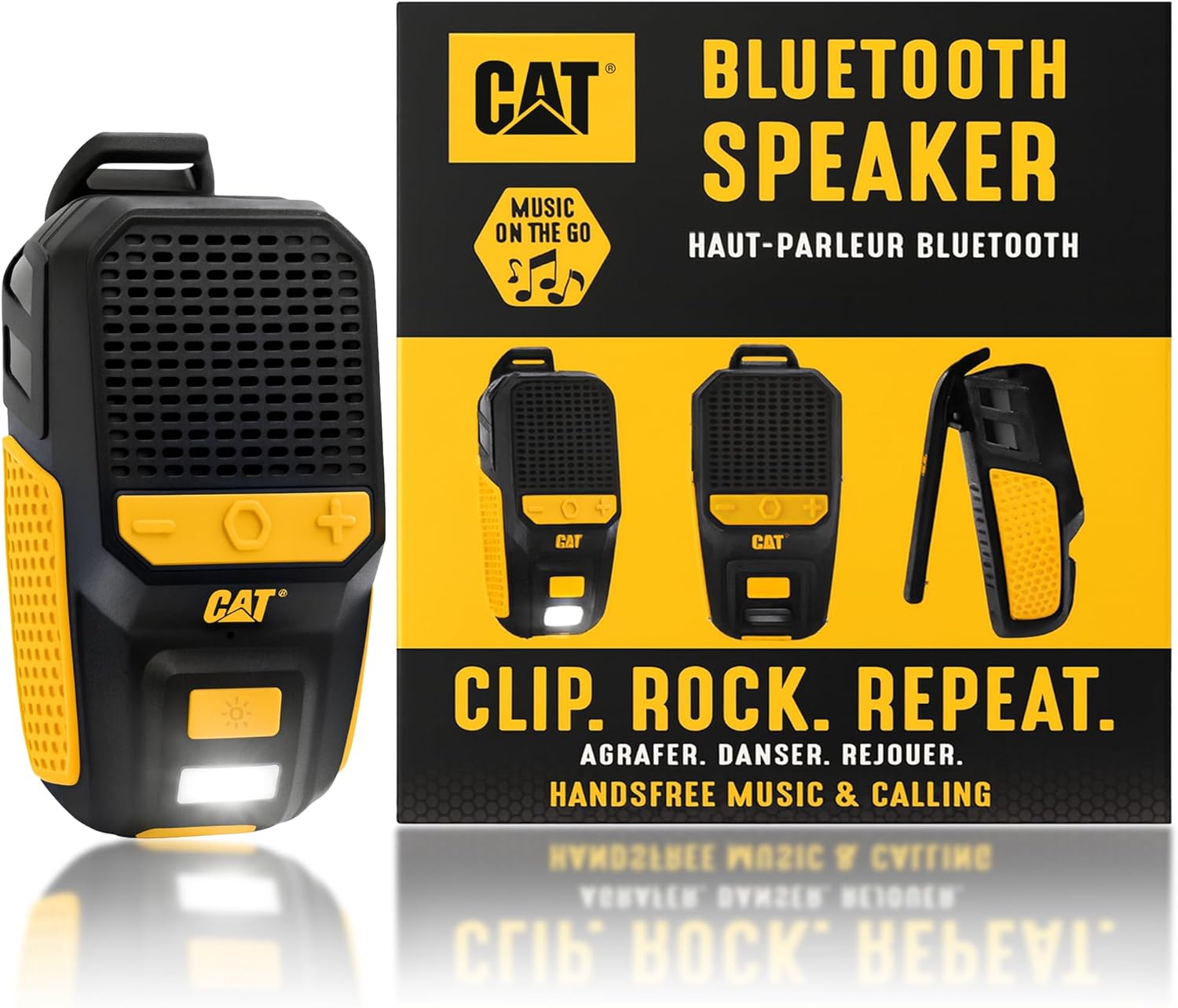 CAT Wearable Bluetooth Speaker | Clip-On Speaker with Built-in Mic for Jobsite, Construction, Outdoor | Water-Resistant | Hands-Free Calls & Music