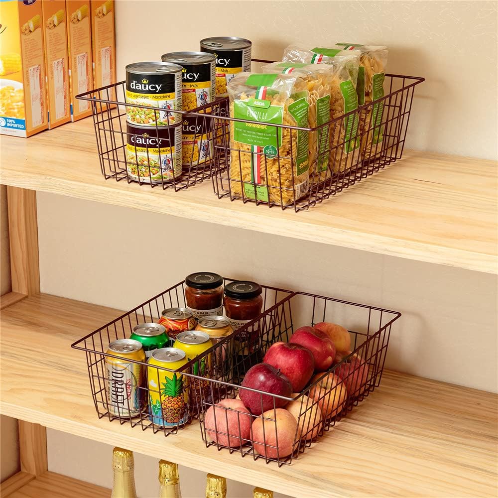 SANNO 15.7" Freezer Baskets Wire Storage Baskets Bin Organizer Food, Kitchen, Basket Organizers Bins for Home, Bathroom, Closet Organization, white