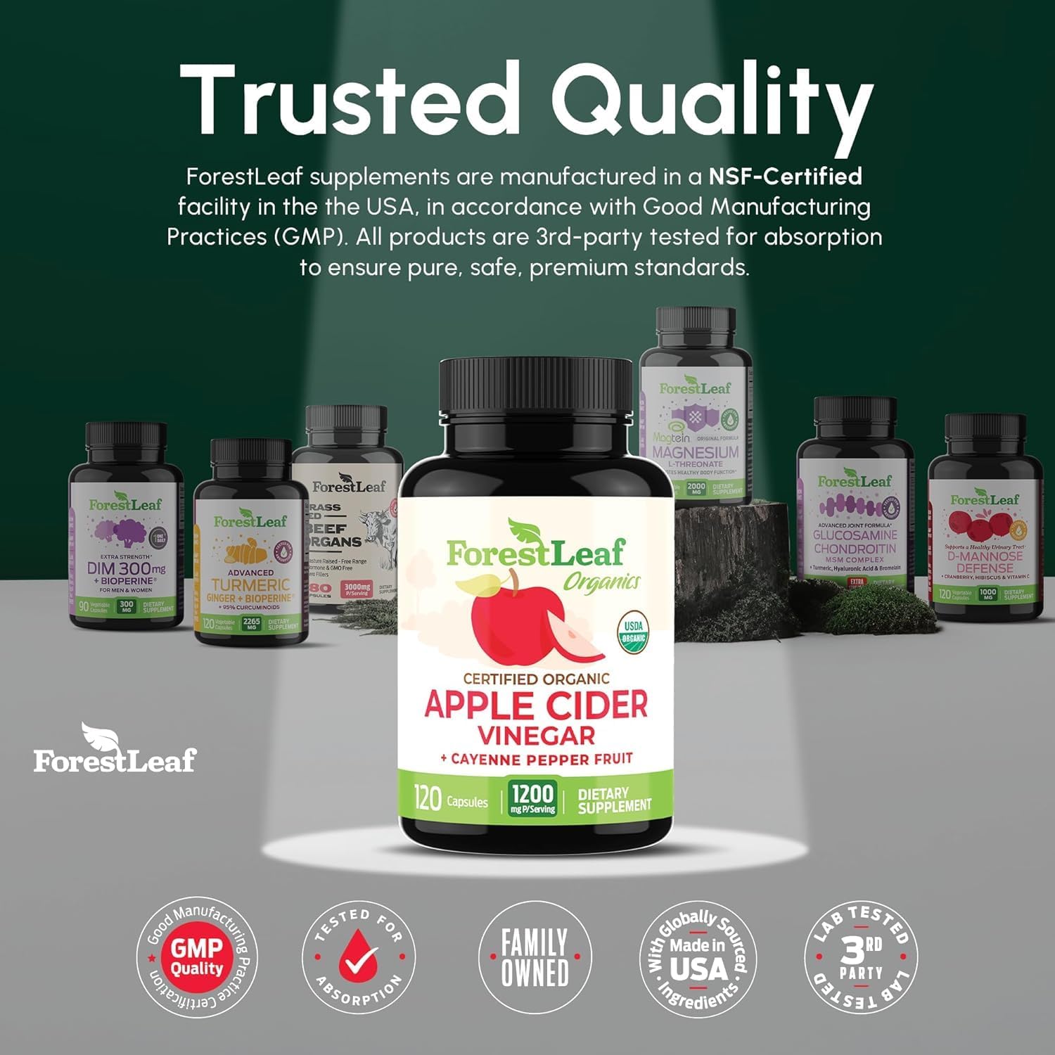 USDA Organic Apple Cider Vinegar Capsules with Mother, 1200 mg | Vegan & Non-GMO | Apple Cider Vinegar Pills with Cayenne Pepper & Ginger Root | 120 Caps