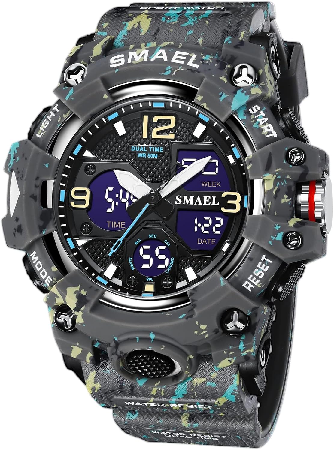 Gosasa Men's Large Face Outdoor Sports Watches Military S-Shock Watch Waterproof, Backlight, Alarm, Stopwatch Features - Rugged Wristwatch for Training, Hiking, and Adventure