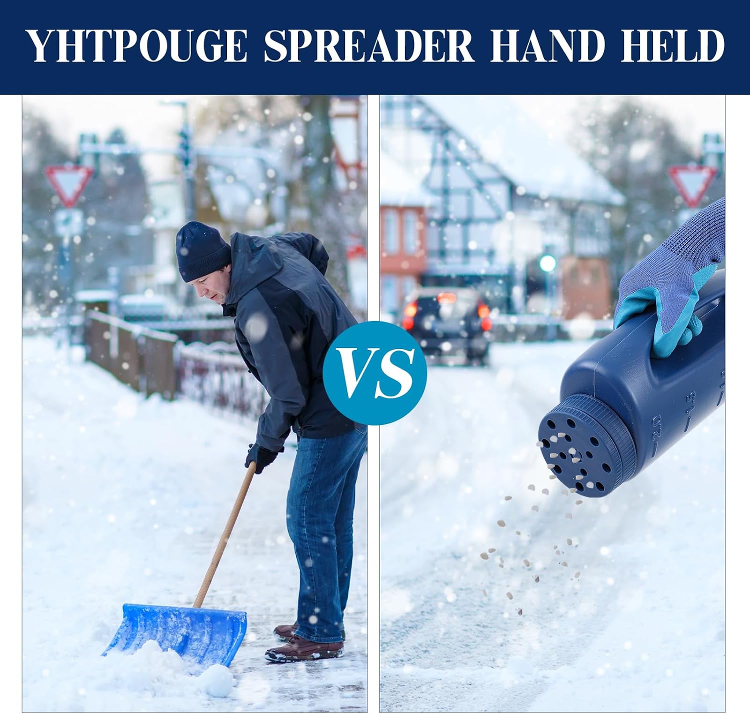 Handheld Spreader Set with Scoop & Gloves for Seed, Salt, De-icer,Green