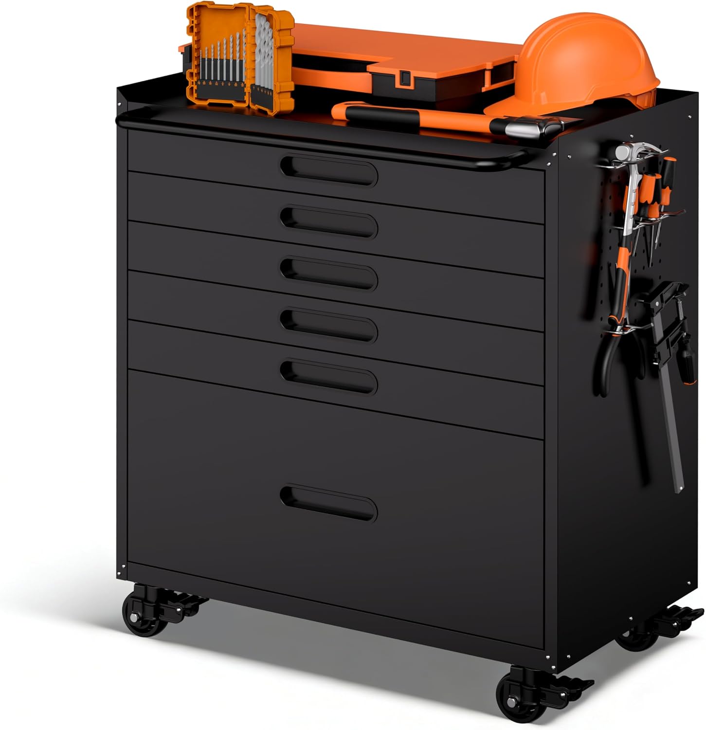 Garage Cabinets,Metal Garage Storage Cabinet with Wheels,Black Lockable Rolling Tool Cabinet with Drawer and Adjustable Shelves,Heavy Duty Tool Chest for Home Office Utility Room
