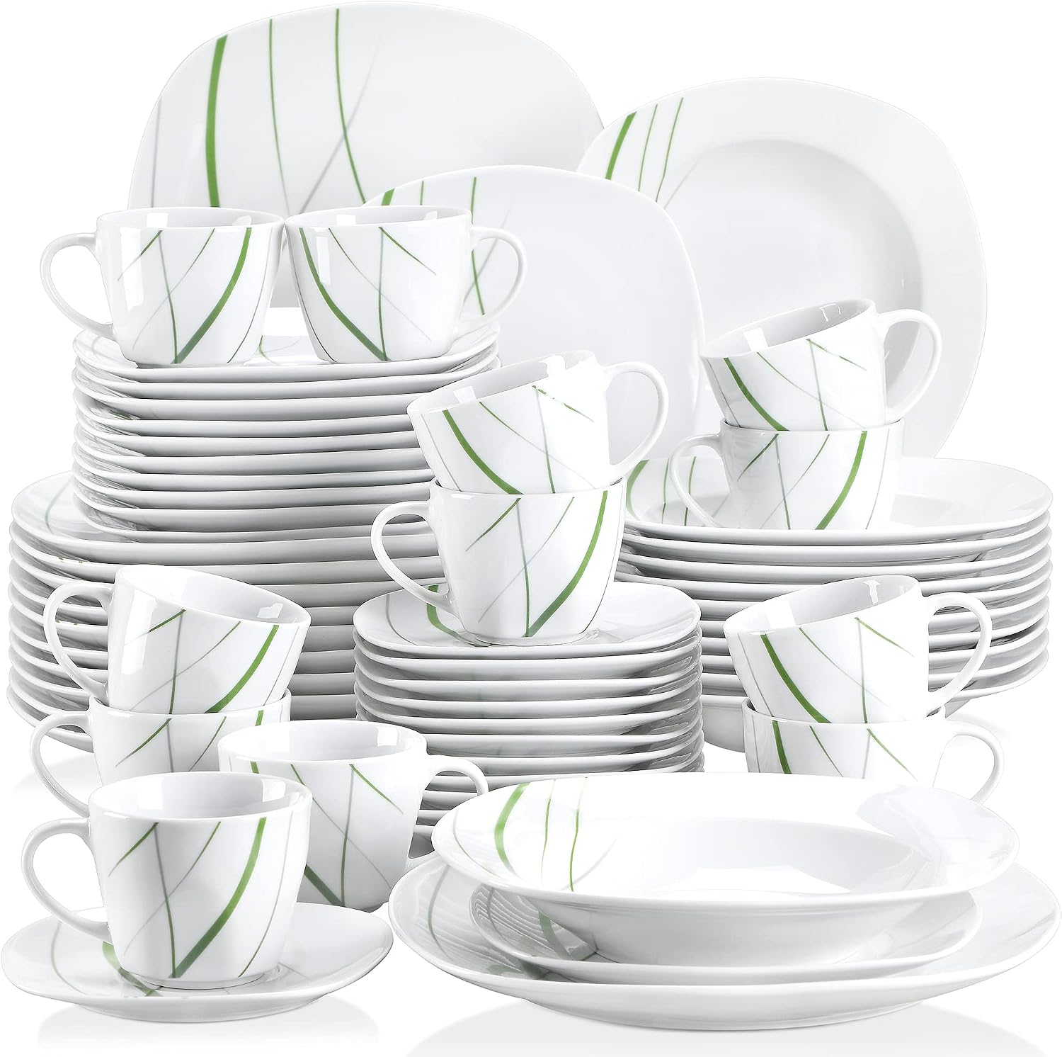 VEWEET 30 PCS Ceramic Dinnerware Sets for 6, Pink Floral Dish Set, ANNIE | Porcelain Dinner Set Including Dessert Plates, Soup Plates, Dinner Plates, Cups & Saucers, Microwave & Dishwasher Safe