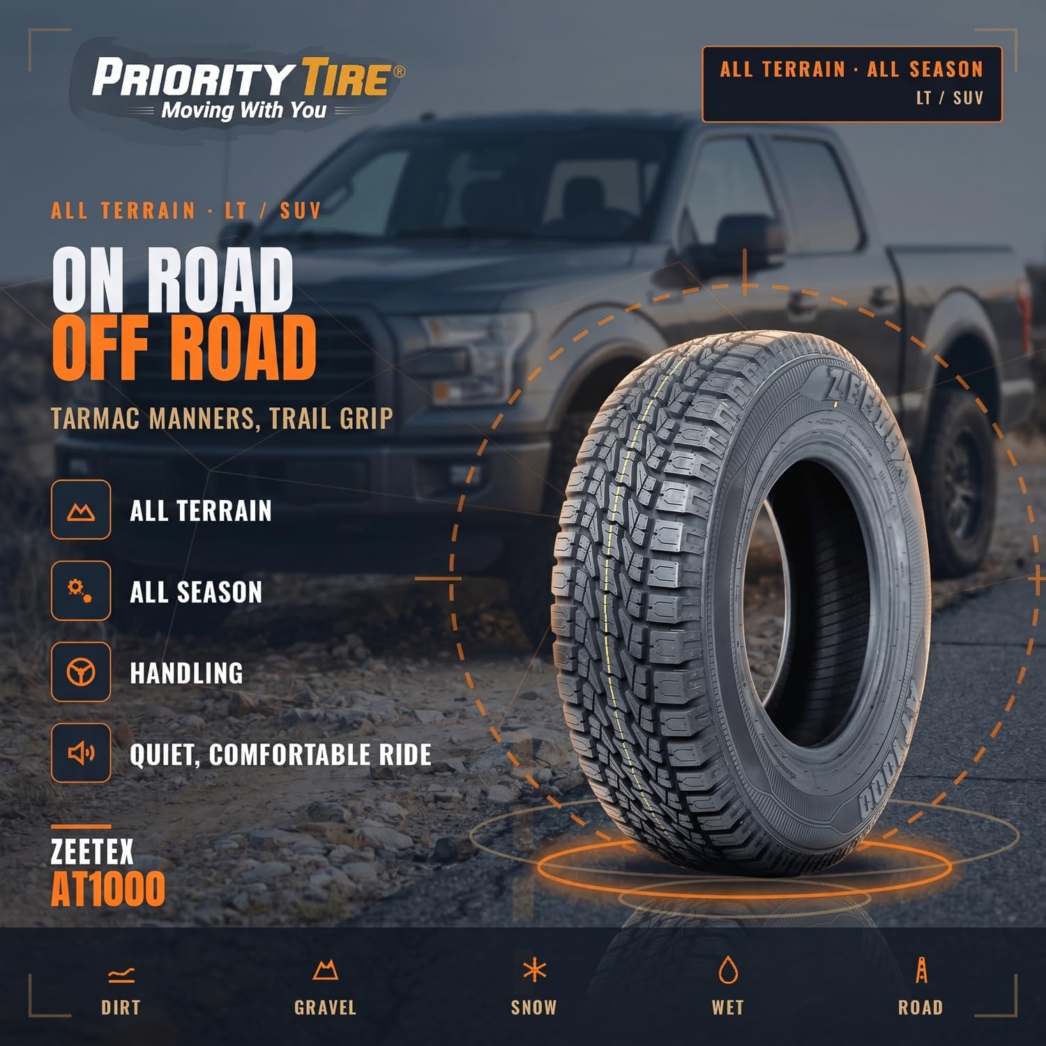 Zeetex AT1000 LT31X10.50R15 109Q All Terrain C (6 Ply) All Season Tire | Light Truck All Terrain All Season Traction 109Q Rated C (6 Ply) Radial Construction Black Sidewall Tire