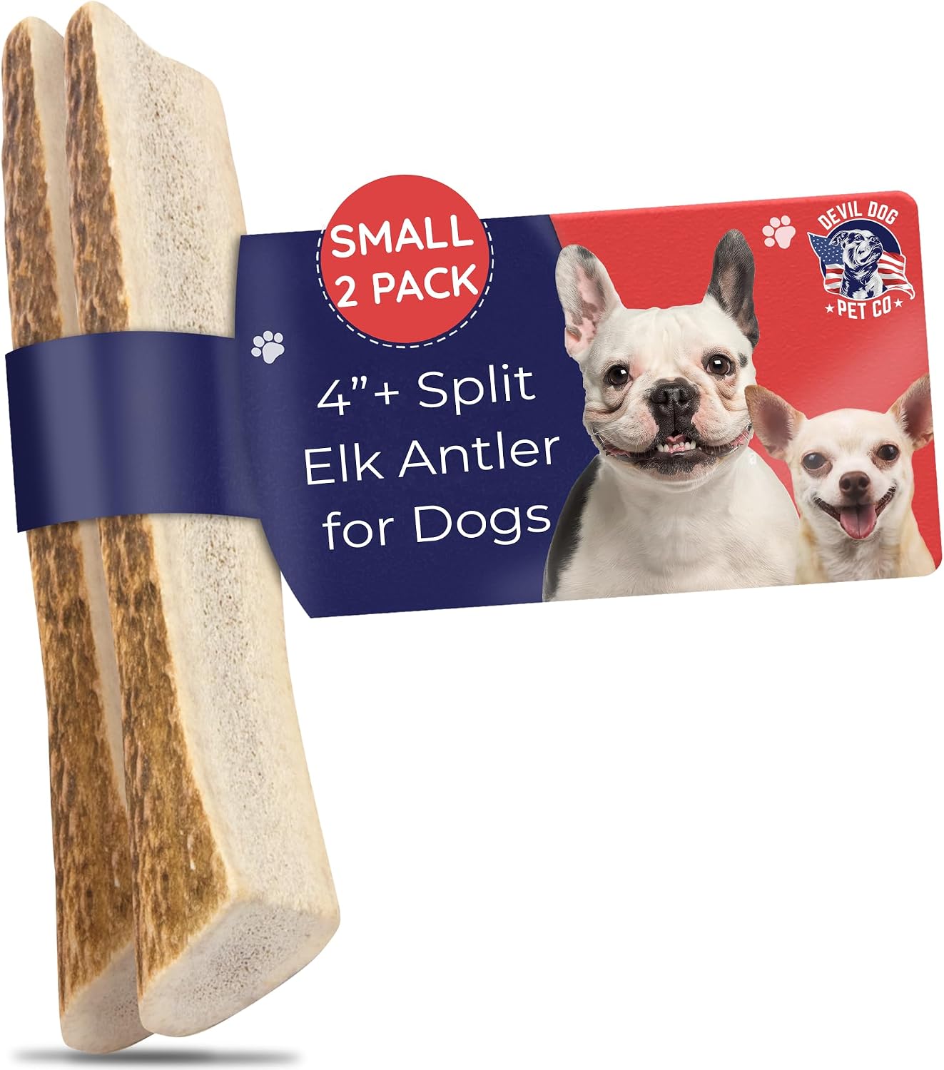 Devil Dog Pet Co Whole Elk Antlers for Dogs, Medium, Aggressive Chewers | Naturally shed Grade A Rocky Mountain elk antler, single ingredient, long lasting, 5 in+, fits breeds up to 50 lb
