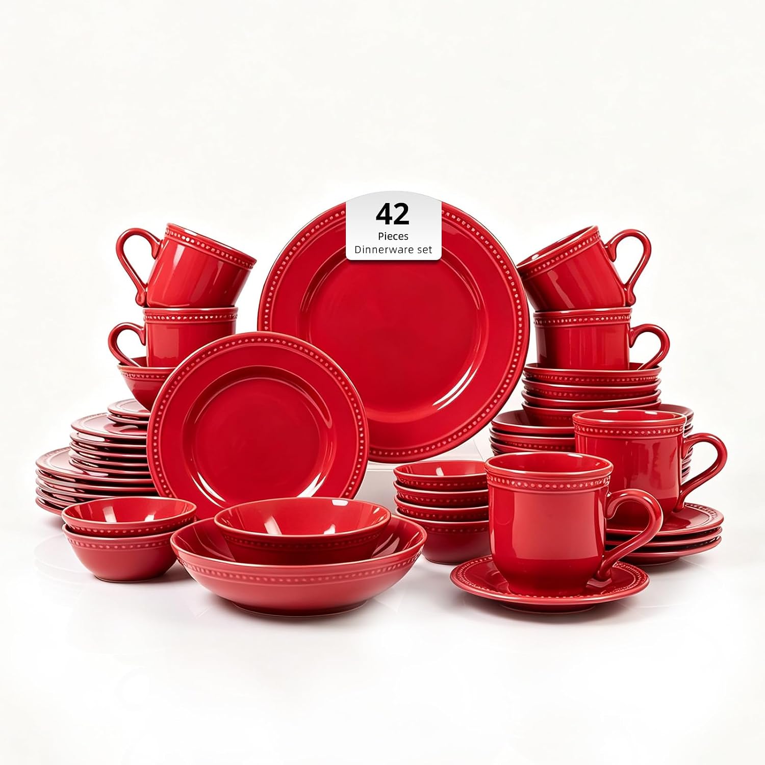 HomeVSS 20-Piece Pearl Dots Stoneware Dinnerware Set, Pink, Service for 4