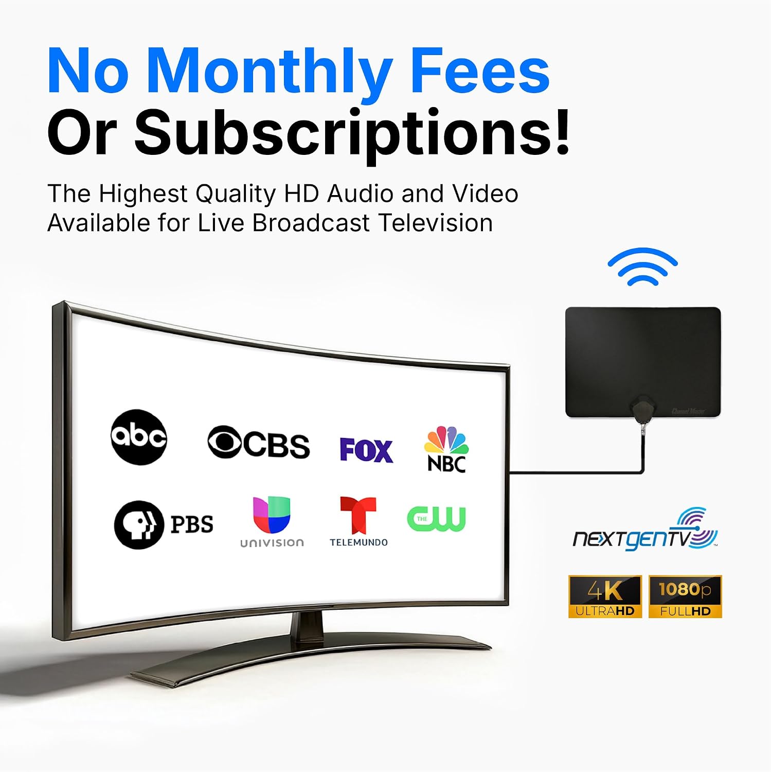 Channel Master FLATenna - Indoor Digital HDTV Antenna, 12' Coaxial Cable, Superior Reception Range & Signal Reliability, Supports 4K Smart TVs