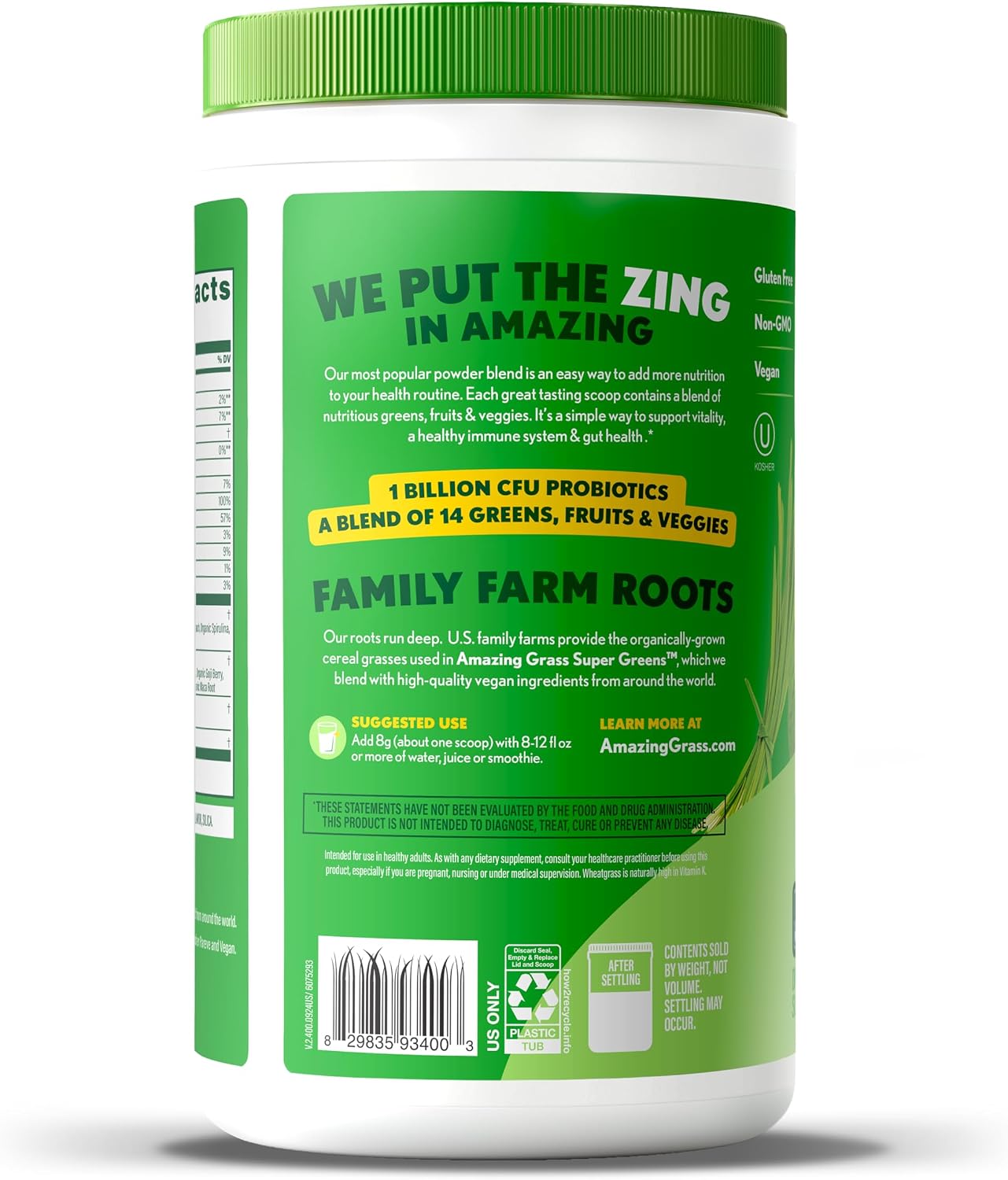 Amazing Grass Super Greens Powder Original, 60 Servings, 16.9 oz | Organic Greens Superfood Powder with Spirulina, Beet Root, Probiotics & Digestive Enzymes to Support Digestion