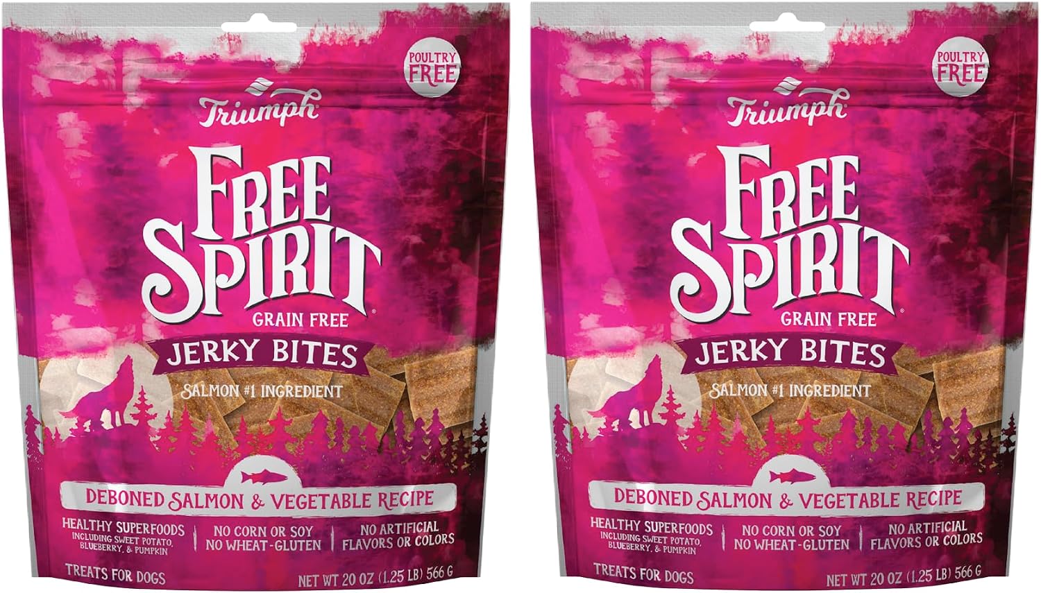 Triumph Free Spirit Grain Free Salmon and Vegetable Recipe Jerky Bites Soft Dog Treats, 20 Ounce (Pack of 2)