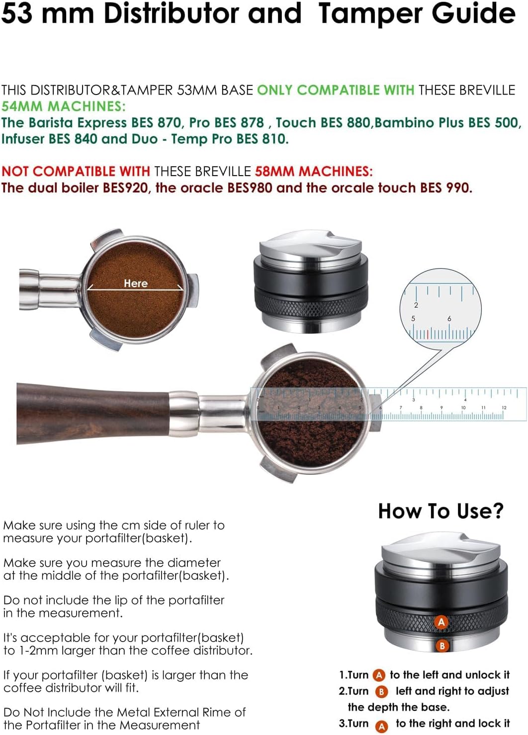 MATOW 53mm Coffee Distributor and Tamper, Dual Head Coffee Leveler Compatible with Breville 54mm Portafilter