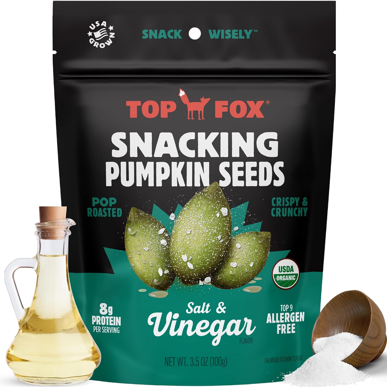 Top Fox Snacks - Organic Pop-Roasted Pumpkin Seeds | Healthy Protein Snacks - Gluten Free - Keto and Vegan Friendly (Himalayan Salt, 3.5 oz - 2 Pack)
