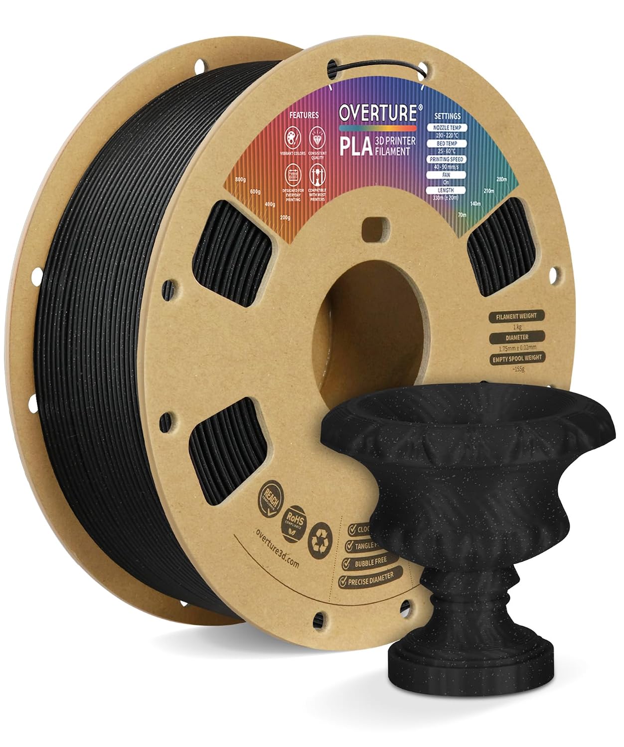 OVERTURE High Speed PLA Filament 1.75mm 3D Printer Filament,1kg White