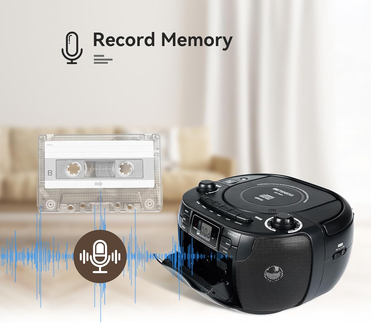 Retekess TR621 CD and Cassette Player Combo, Boombox CD Player(White)