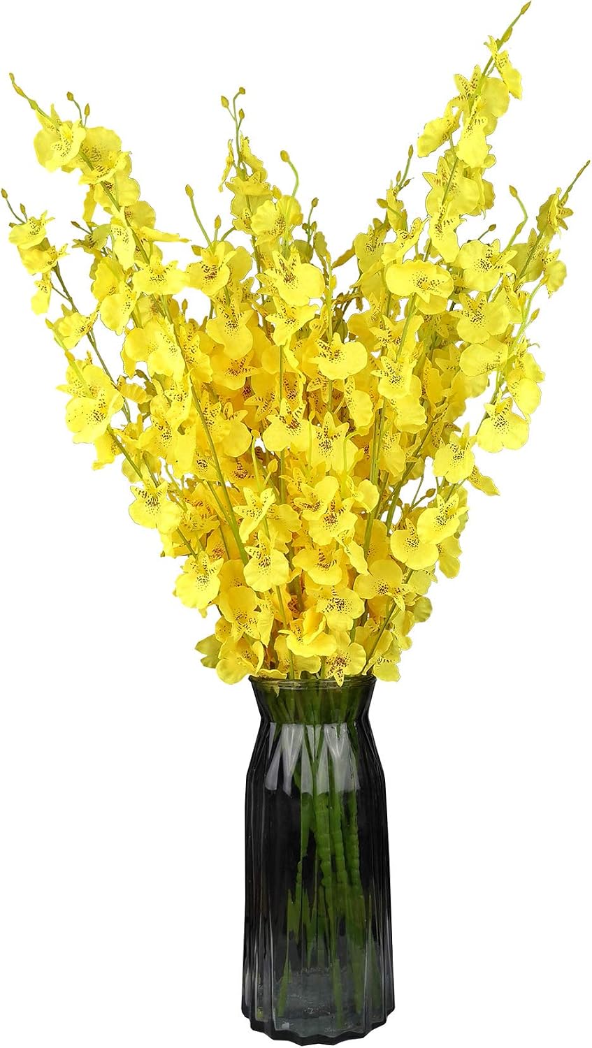 Yellow Artificial Flowers Orchids Silk Fake Flowers in Bulk, 12 Pcs (Each 38.5”), for Wedding Festive Party Home Office Decoration, No Include Vase