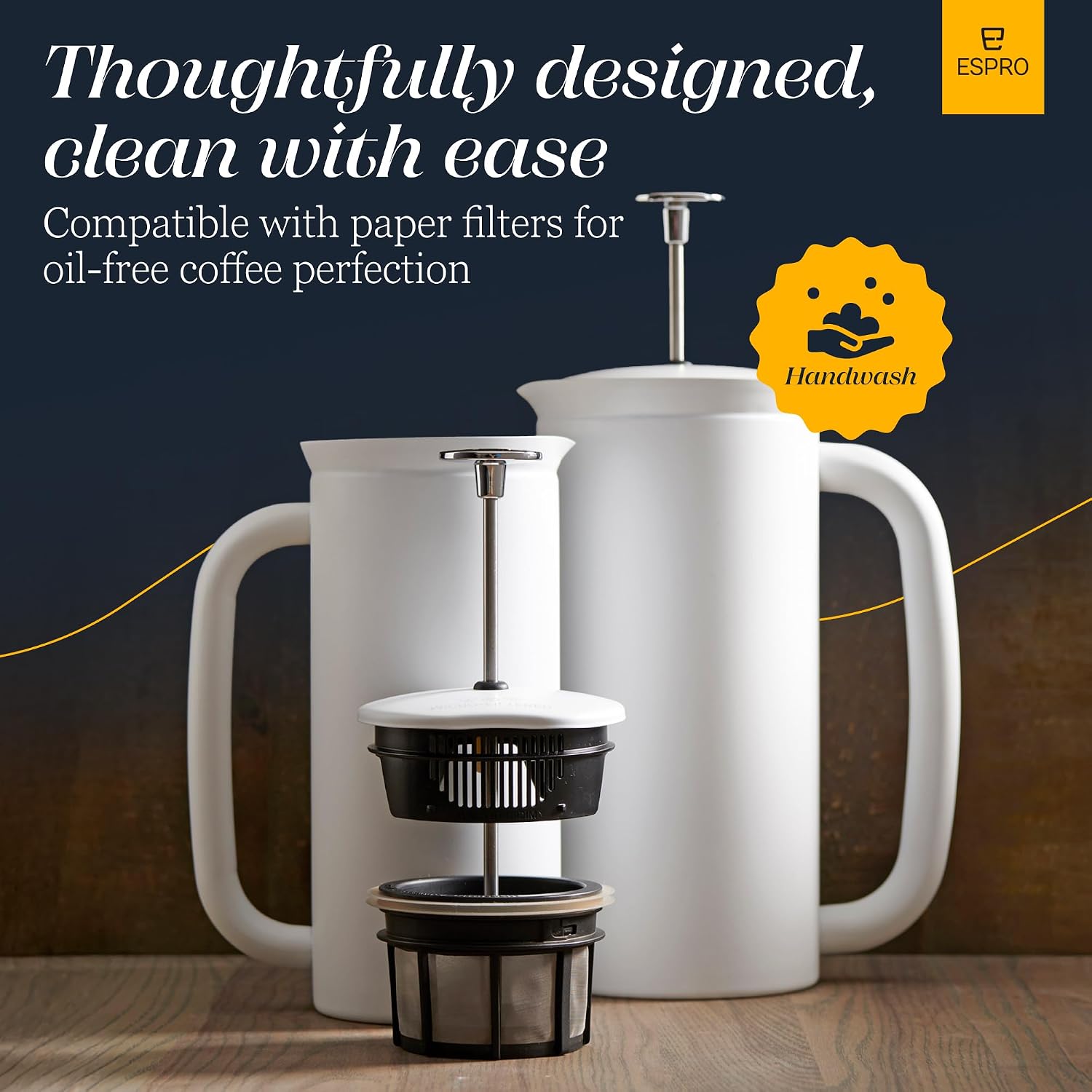 ESPRO P7 French Press, 18oz, Brushed, Stainless Steel Coffee Maker | Double Filter Coffee Press, Grit-Free Coffee, Heat Resistant Insulated tea Press, Easy Hot and Cold Coffee Brewer, Tea Brewer