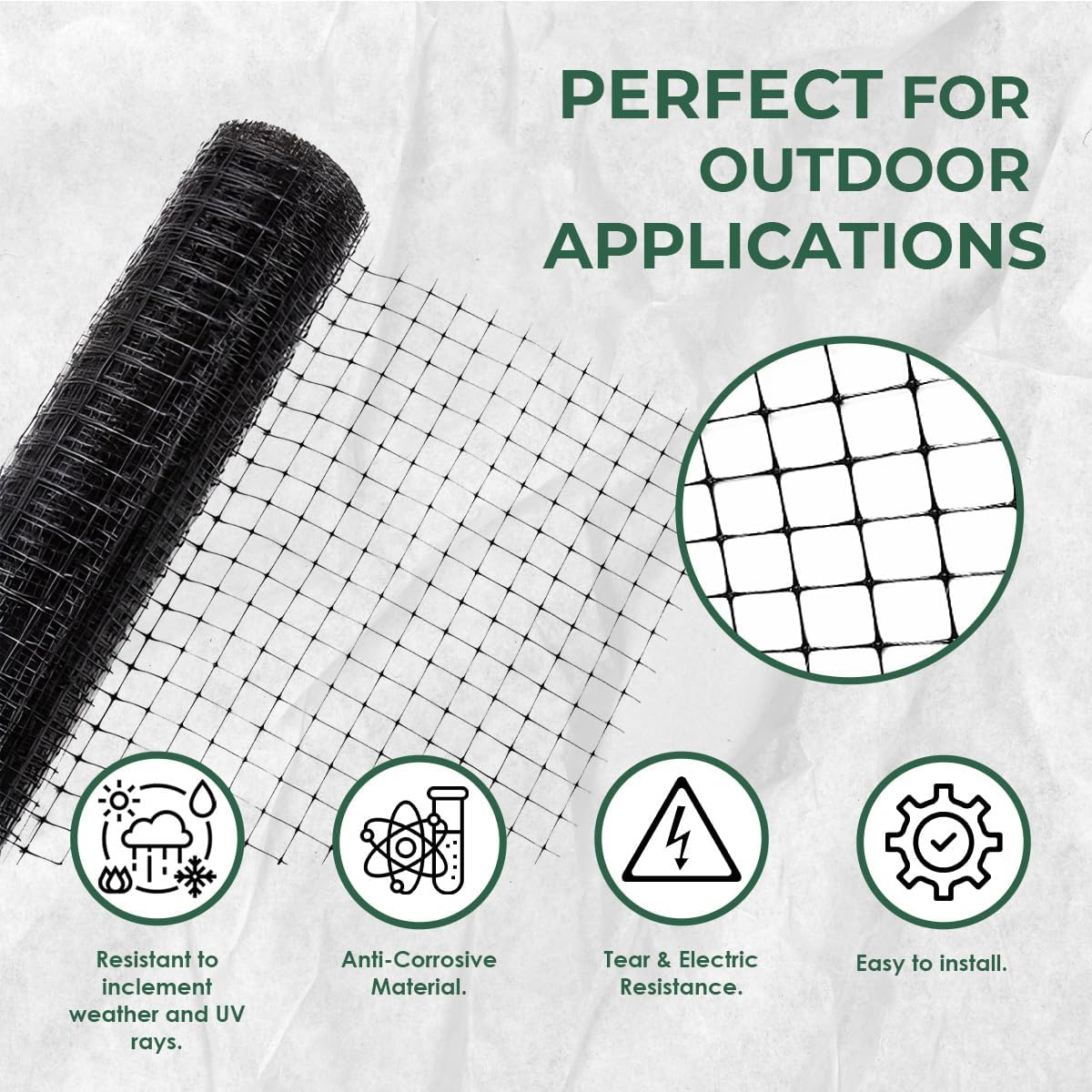 OldMacDonald Deer and Animal Fence Barrier Netting (55gr/sq m.) 7.5' x 330' (2.3m x 100m) (mesh 19x19mm) - Folded for Shipping