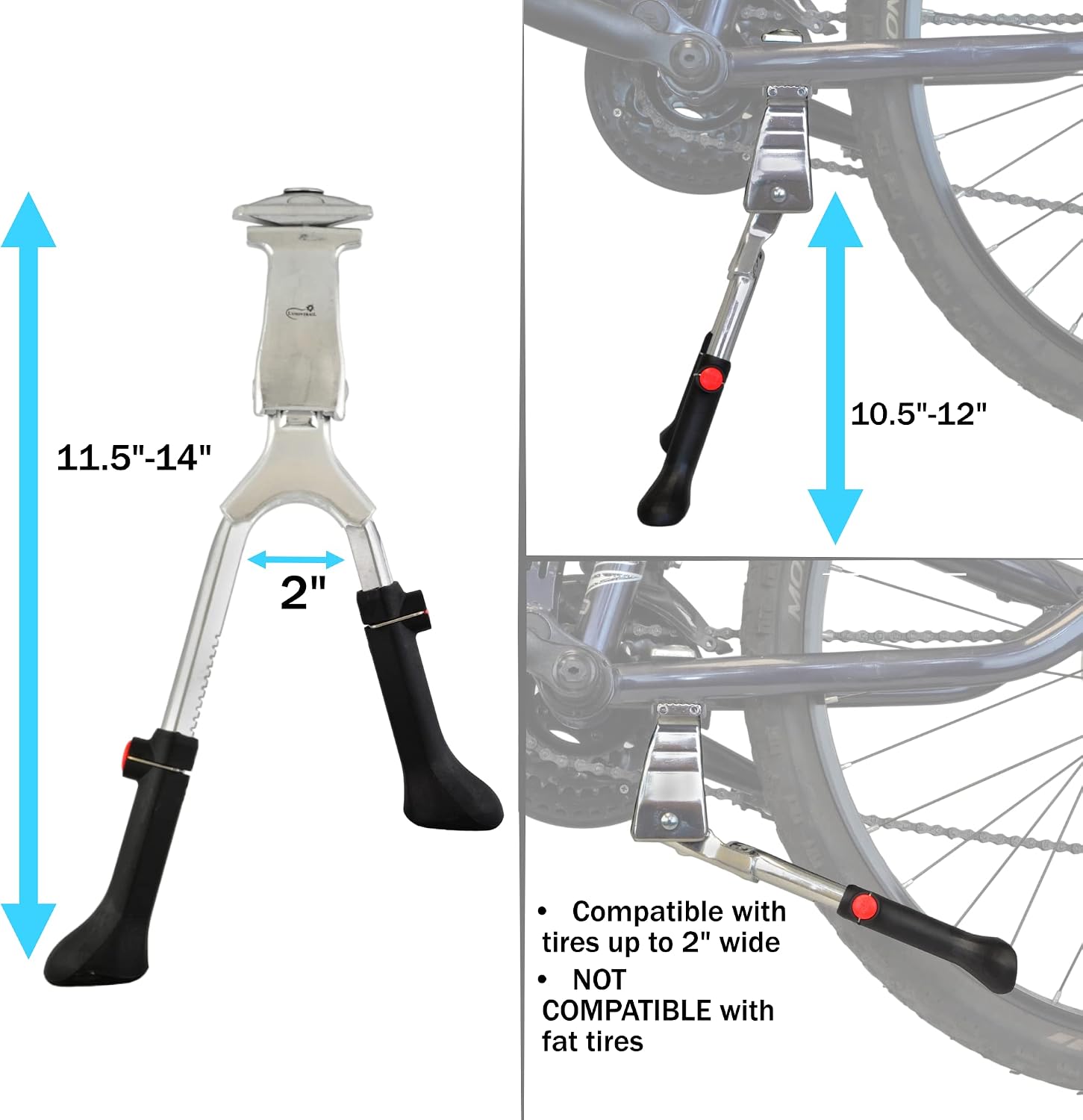 Lumintrail Center Mount Bike Double Leg Kickstand - Adjustable Height Kick Stands for 24, 26, 27.5, 29 Inch Adult Bicycles - Perfect for Cruiser, Road and Hybrids
