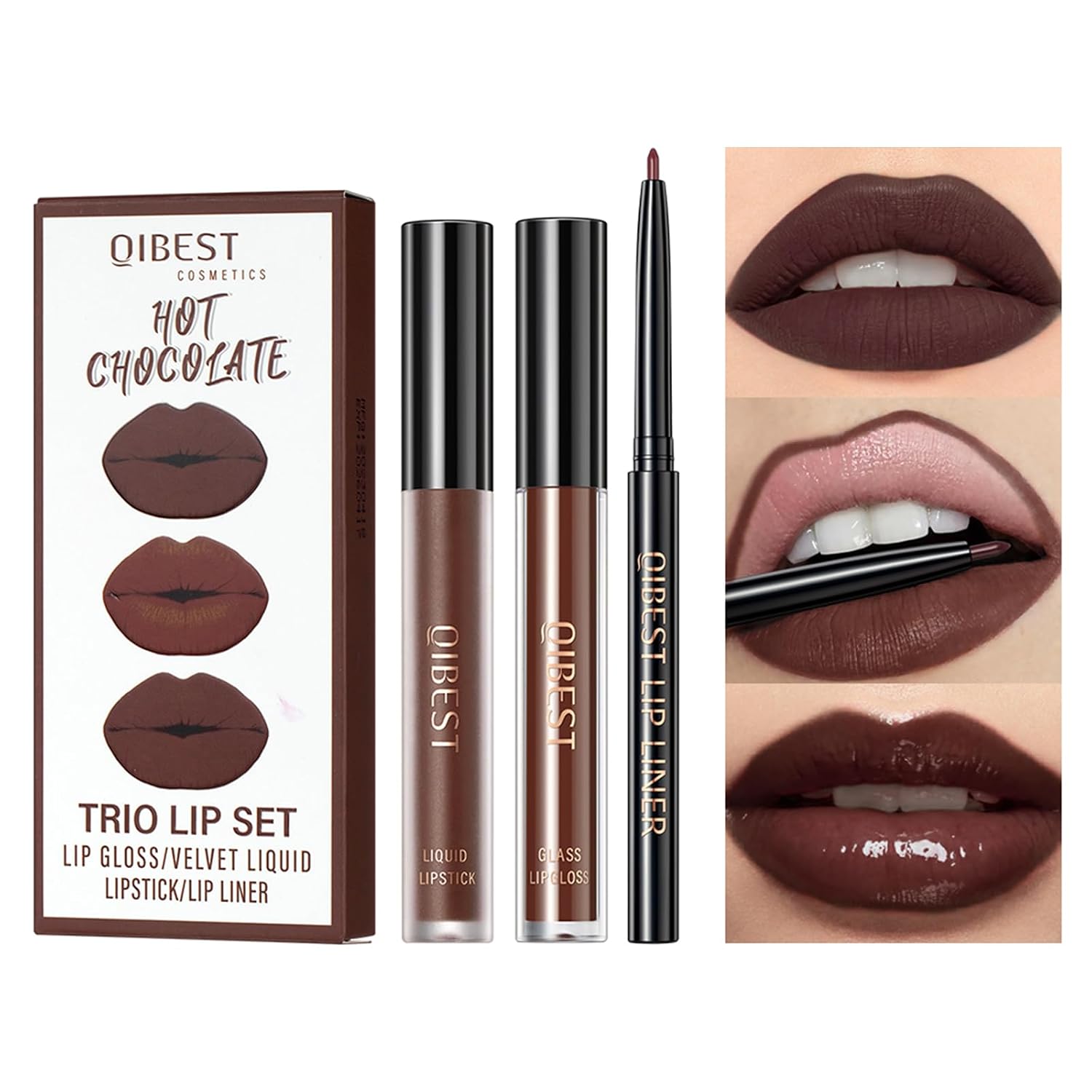 QiBest 7Pcs Matte Liquid Lipstick + 1Pcs Lip Plumper Makeup Set Kit, Pigmented Long Lasting Lip Gloss Set