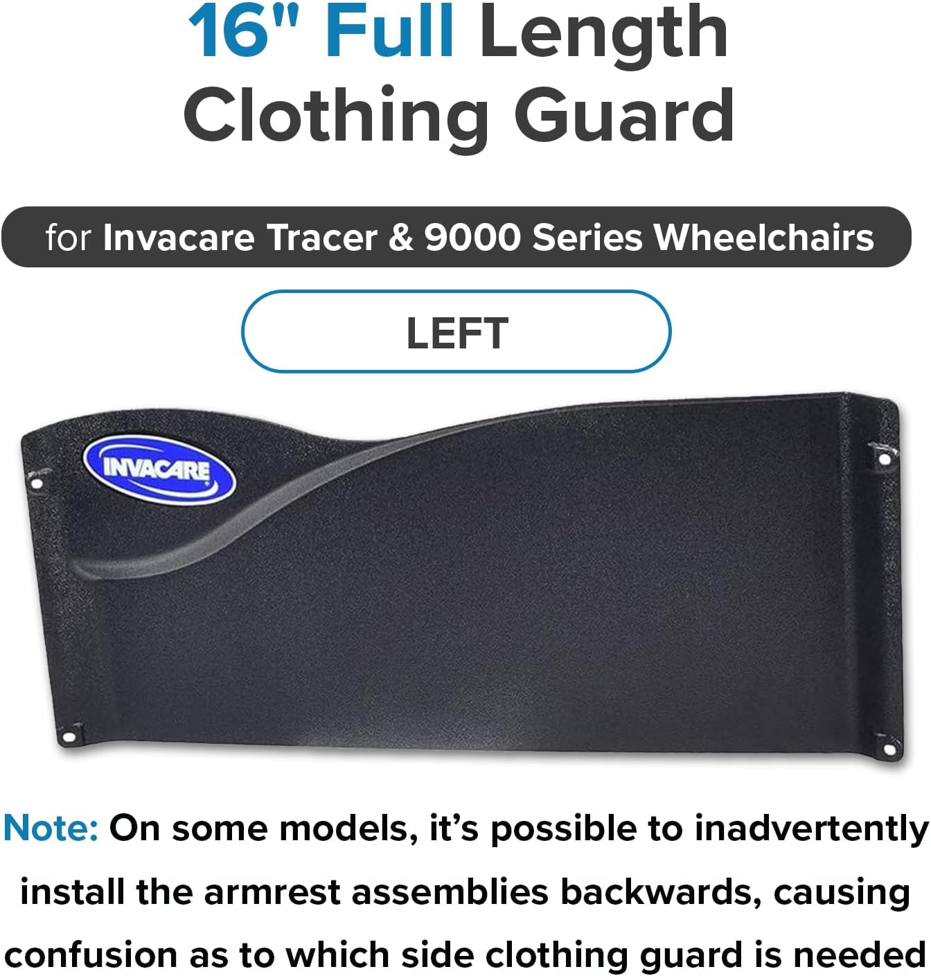 AlveyTech Full Length Clothing Guard for Invacare Tracer & 9000 Series Wheelchairs (Left) - Replacement Black 16" x6-1/2 Wheelchair Under Armrest