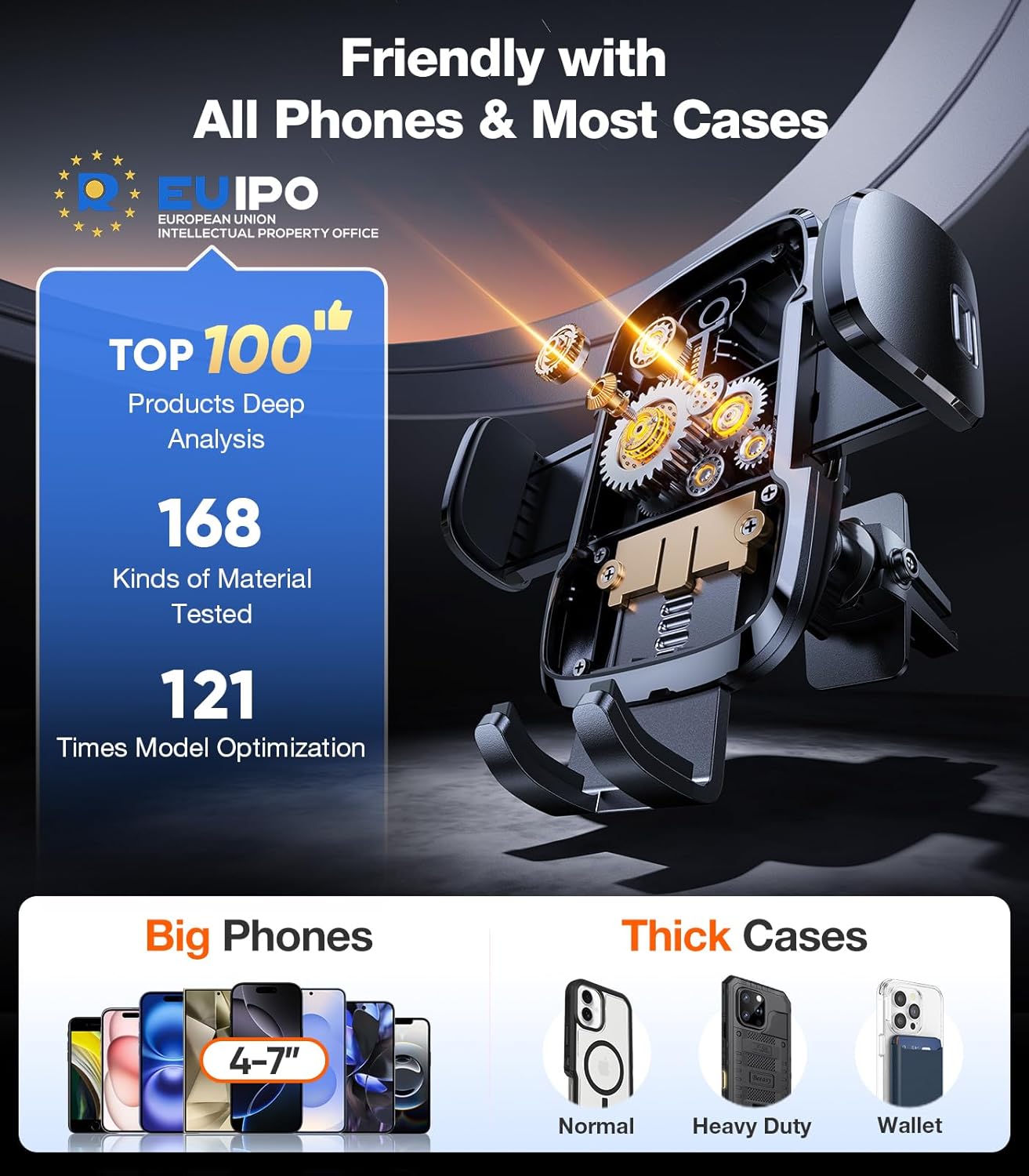 TORRAS Ultra-Durable Phone Holders for Your Car【96+LBS Strongest Suction】 Car Phone Holder Mount, Safety Certs Cell Phone Car Mount Truck for Dashboard Windshield Vent for iPhone 17 16 15 14 Pro Max