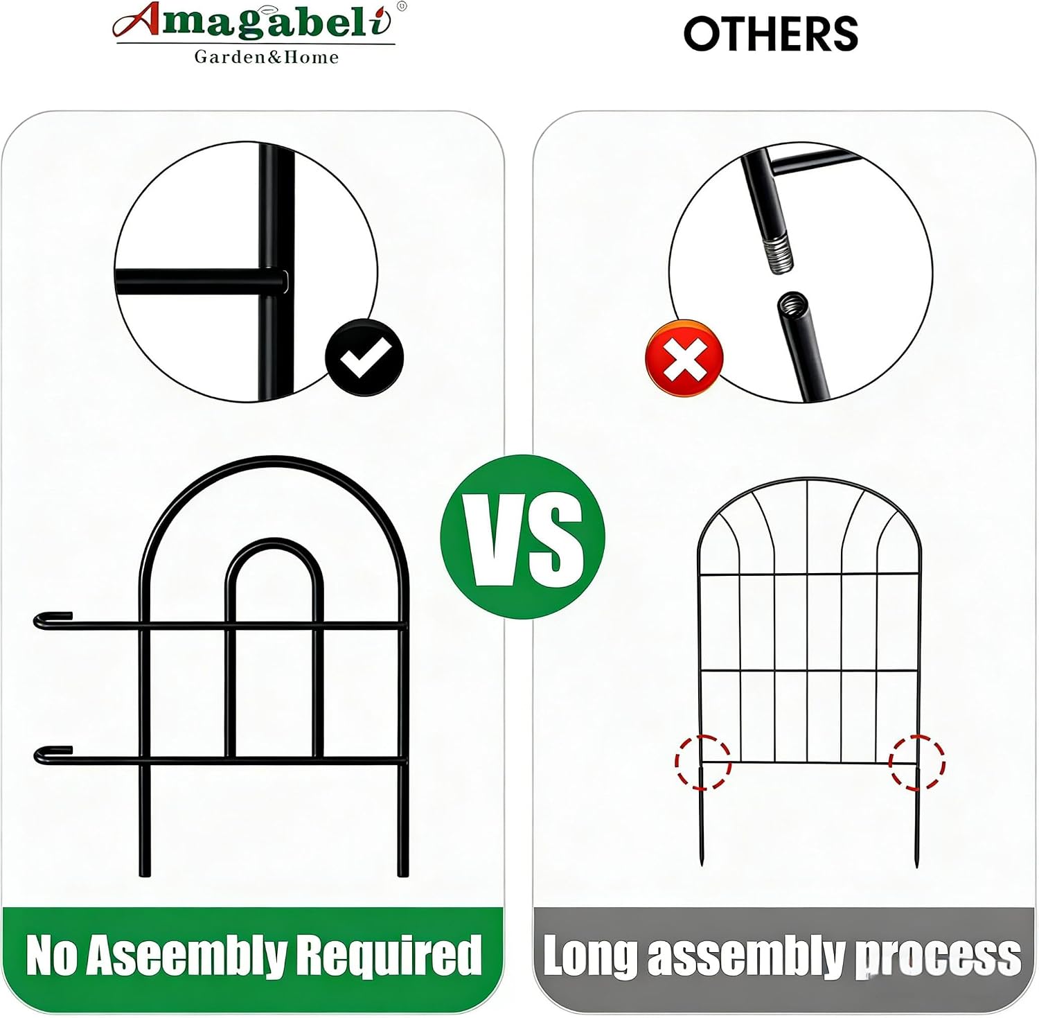 AMAGABELI 10 Panels 17in(H)×10ft(L) Decorative Garden Fences and Borders for Dogs No Dig Rustproof Metal Fence Panels Garden Edging Border Animal Barrier Fencing for Flower Beds Yard Patio Decor Black