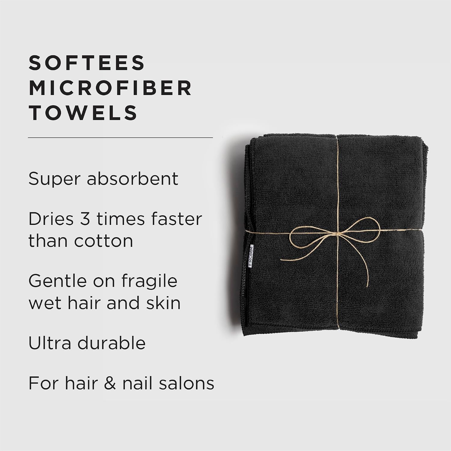 Fromm Softees Microfiber Hair Towels, Absorbent Salon Hair Towels for Hairstylists, Barbers, Spa & Gym, Fast-Drying, Ultra-Soft, Lint-Free, Multi-Purpose Towels, 16" x 29"- 10-Pack - Black