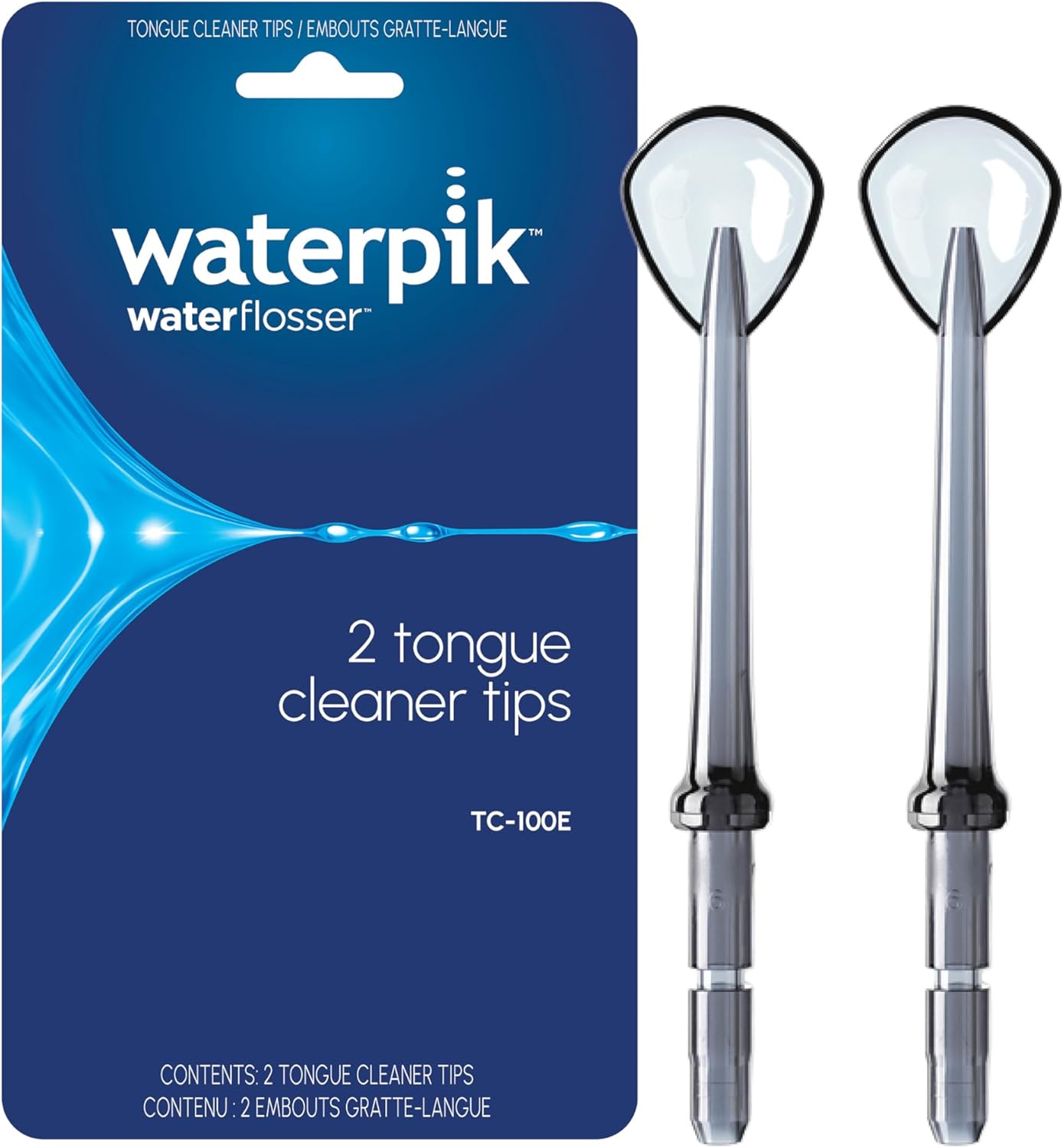 Waterpik Water Flosser Tongue Cleaner Replacement Tips, 2 Count TC-100E | Genuine Waterpik Brand Refill Nozzles Heads, for Bad Breath & Oral Hygiene